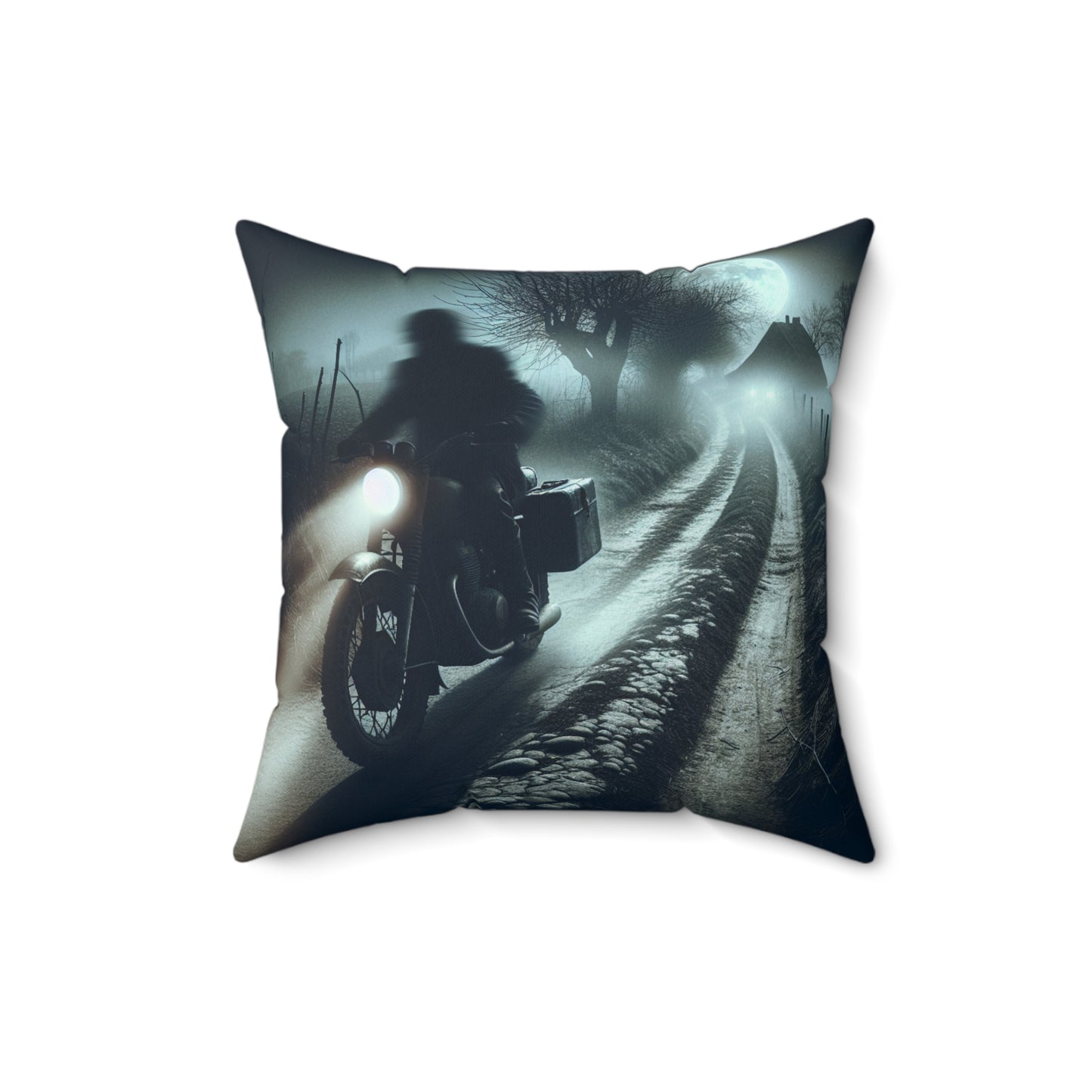 Dark Motorcycle Journey Pillow, Reversible Home Decor, Biker Vibes, Halloween Gift, Horror Aesthetic, Unique Throw Cushion