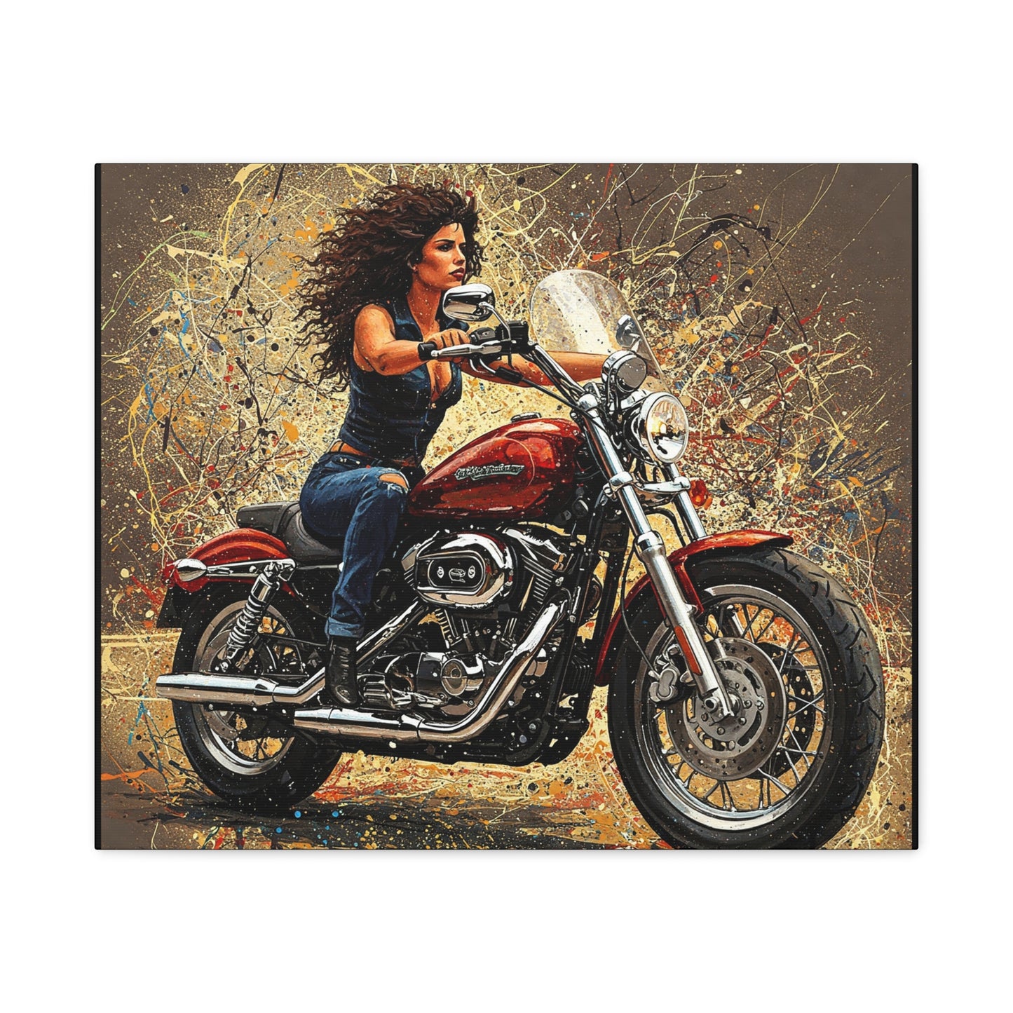 Biker Girl Art Canvas - Stretched Matte Wall Decor for Motorcycle Enthusiasts