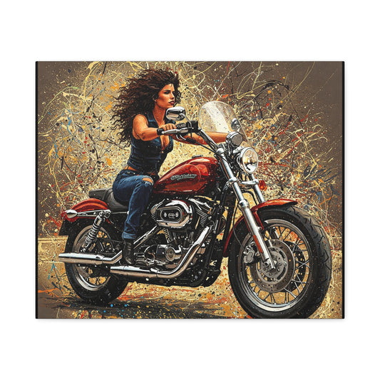 Biker Girl Art Canvas - Stretched Matte Wall Decor for Motorcycle Enthusiasts
