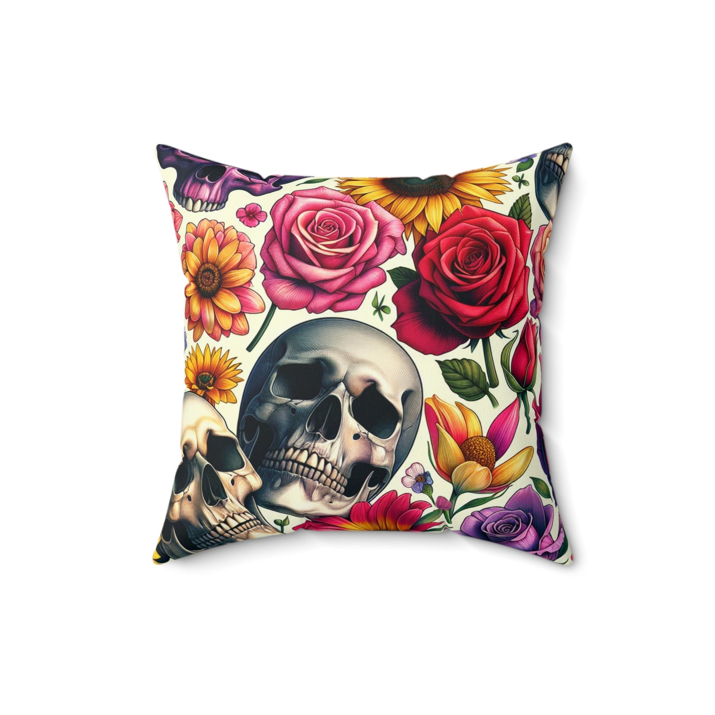 Bohemian Floral Skull Pillow, Gothic Decor, Square Cushion, Home Accent, Unique Gift for Halloween, Day of the Dead, Birthday