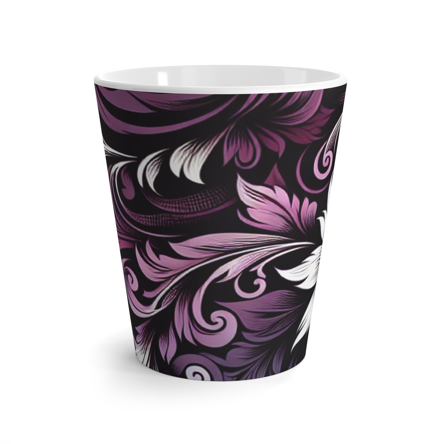 Latte Mug - Bold Purple and Black Lace- Floral Pattern-Coffee Cup