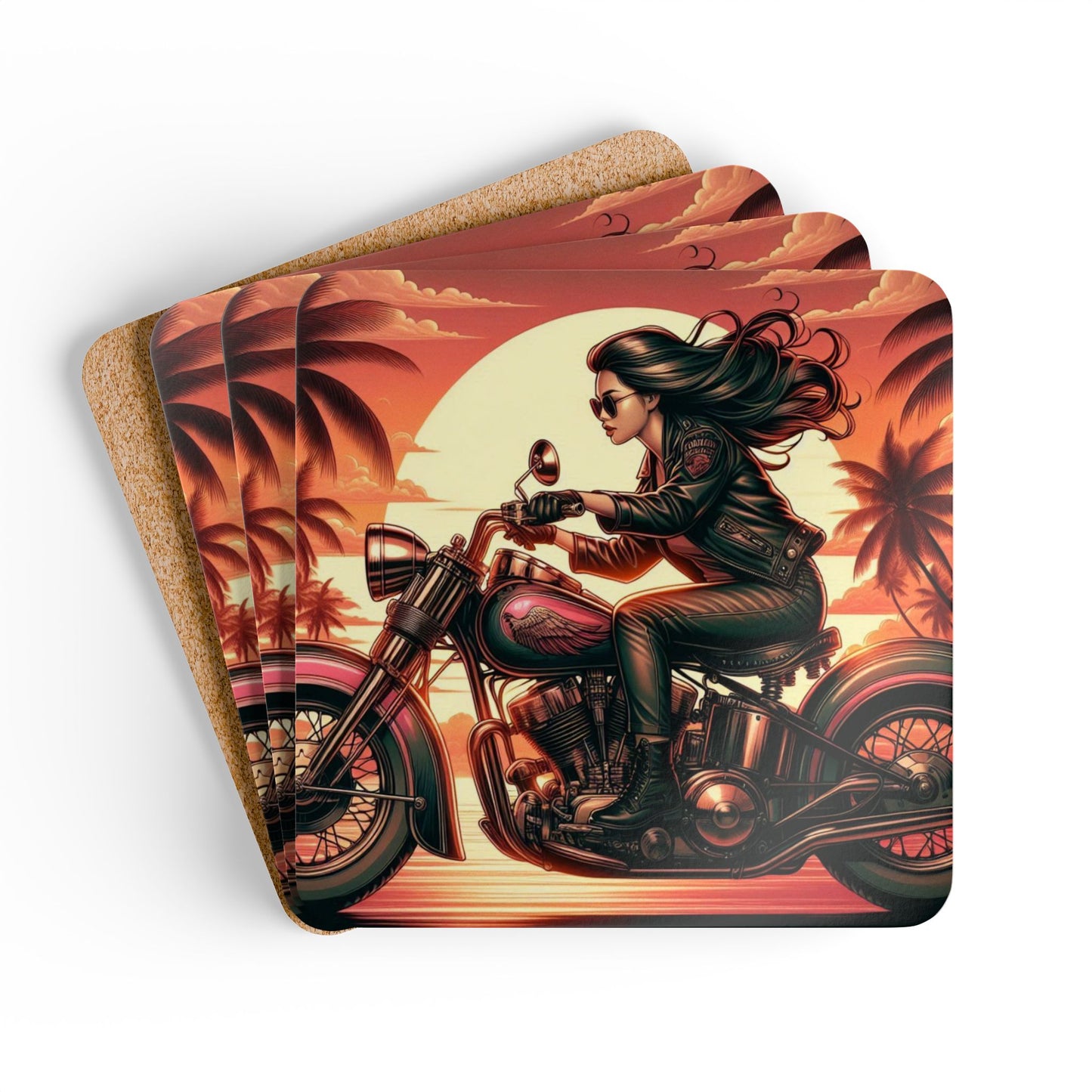 Coaster Set-Motorcycle Bar-Pinup Art-Man Cave