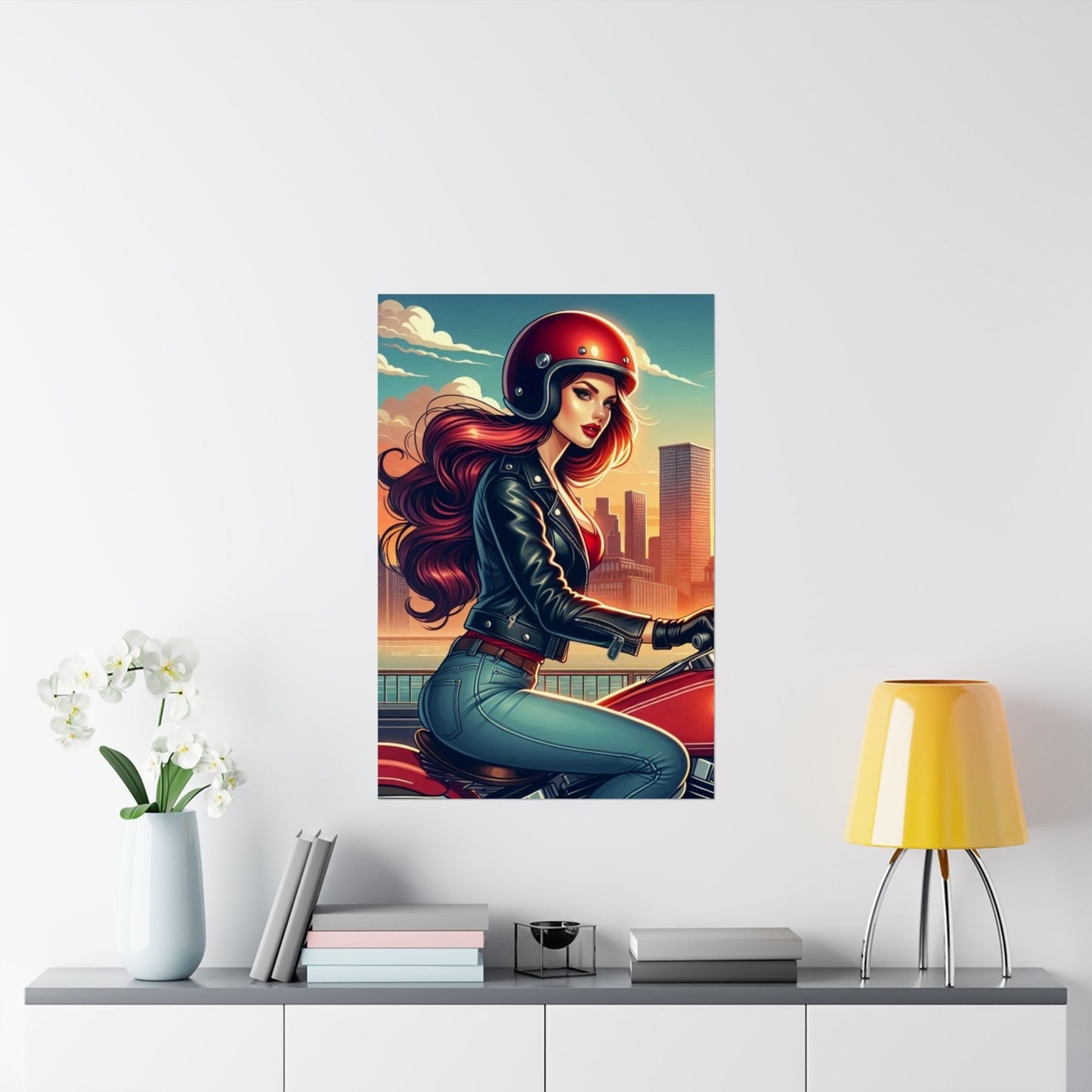 Poster- Motorcycle Pinup-Garage Decor-Man Cave-Retro Wall Art