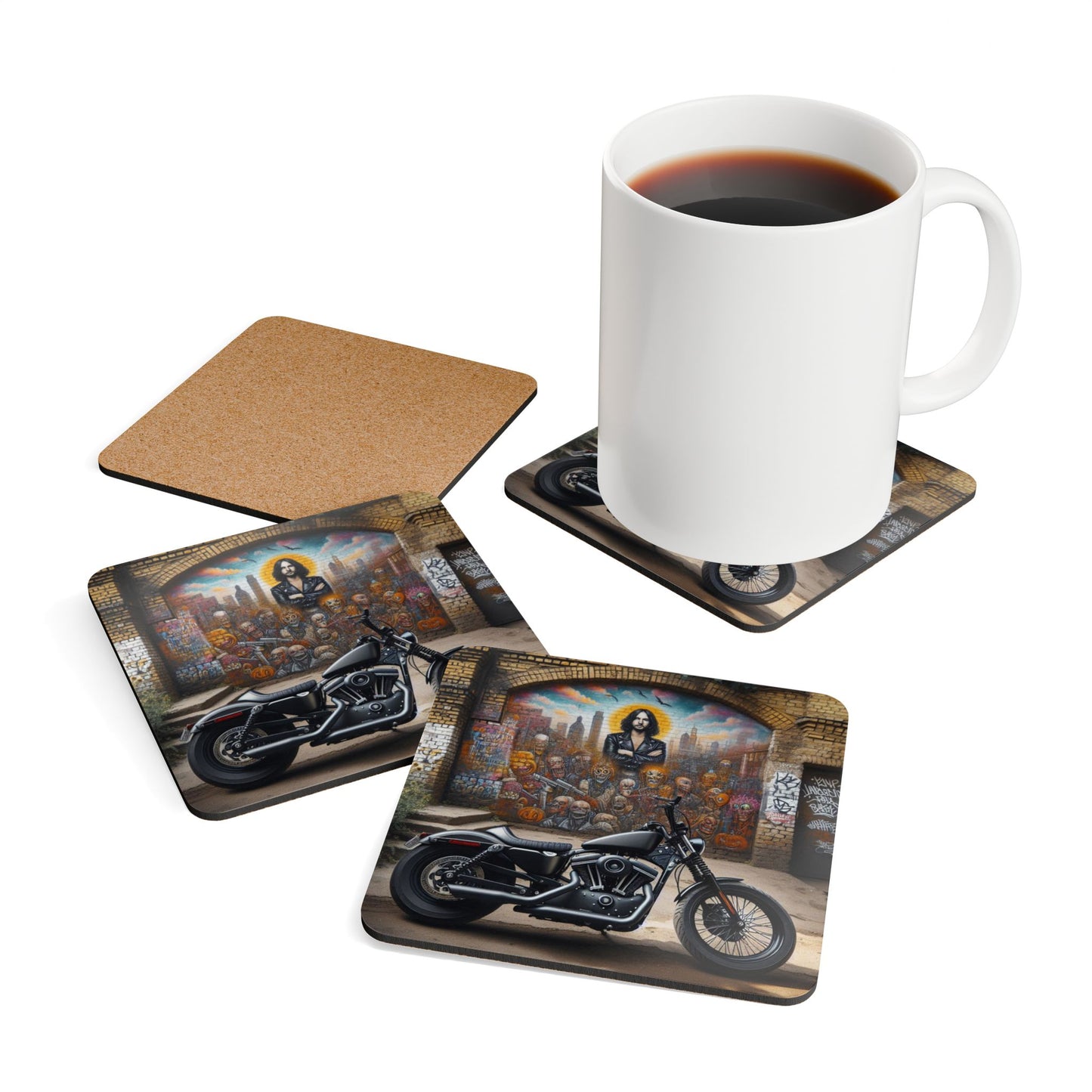 Coaster Set-Motorcycle Bar-Graffiti Art-Man Cave
