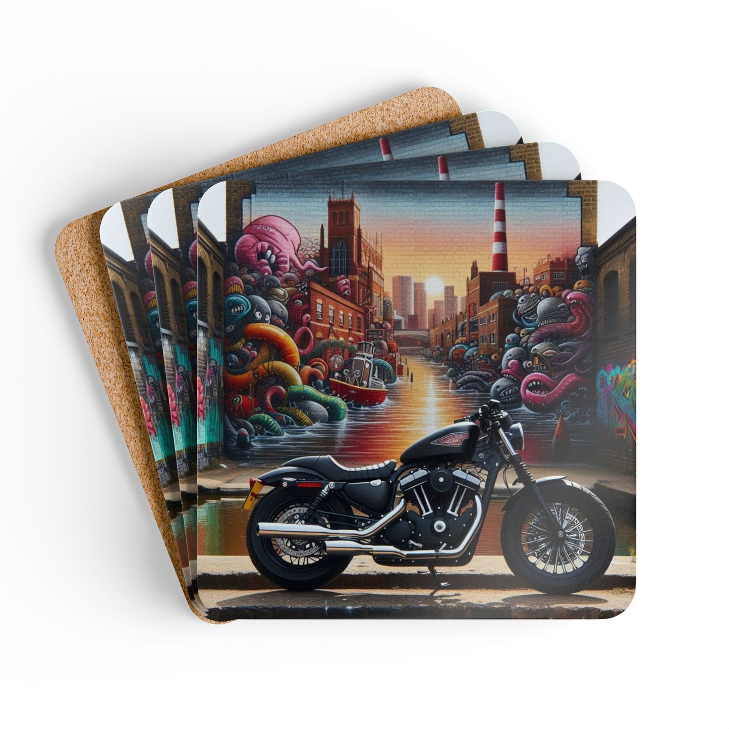 Motorcycle Bar Coaster Set – Biker Drink Coasters for Man Cave, Garage & Retro Decor