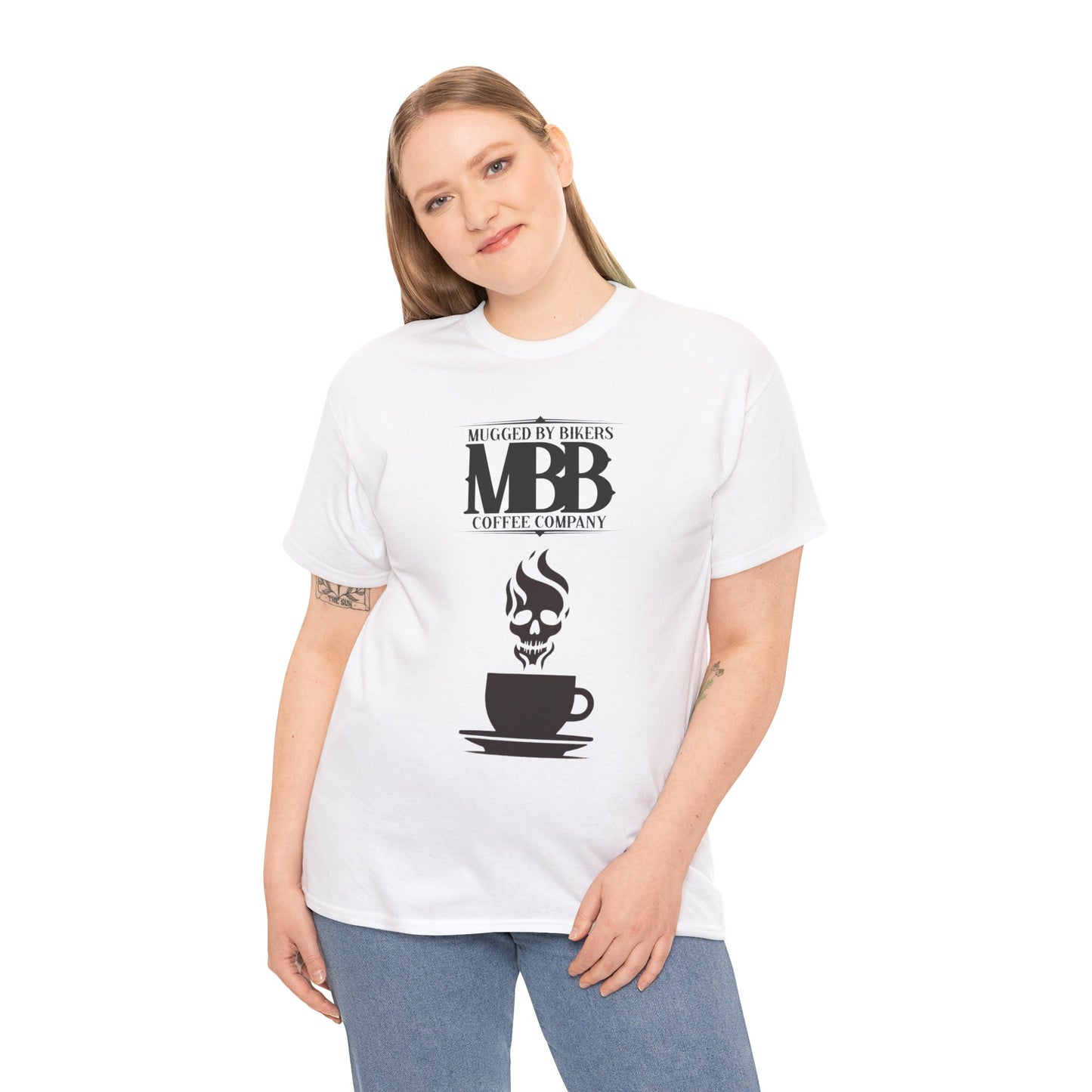 T-Shirt - Mugged by Bikers Coffee Co-Steaming Cup of Coffee Logo Tee