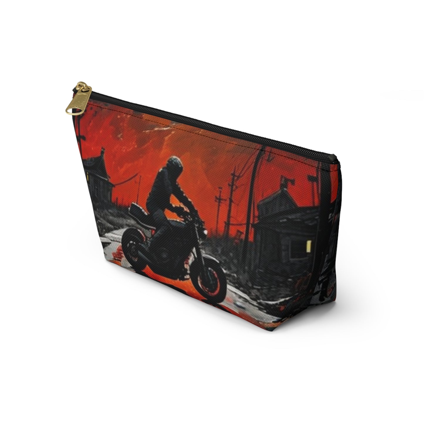 Motorcycle-Themed Accessory Pouch, Night Riding Makeup Bag, Travel Organizer, Gift for Bikers, Halloween or Fall Inspired