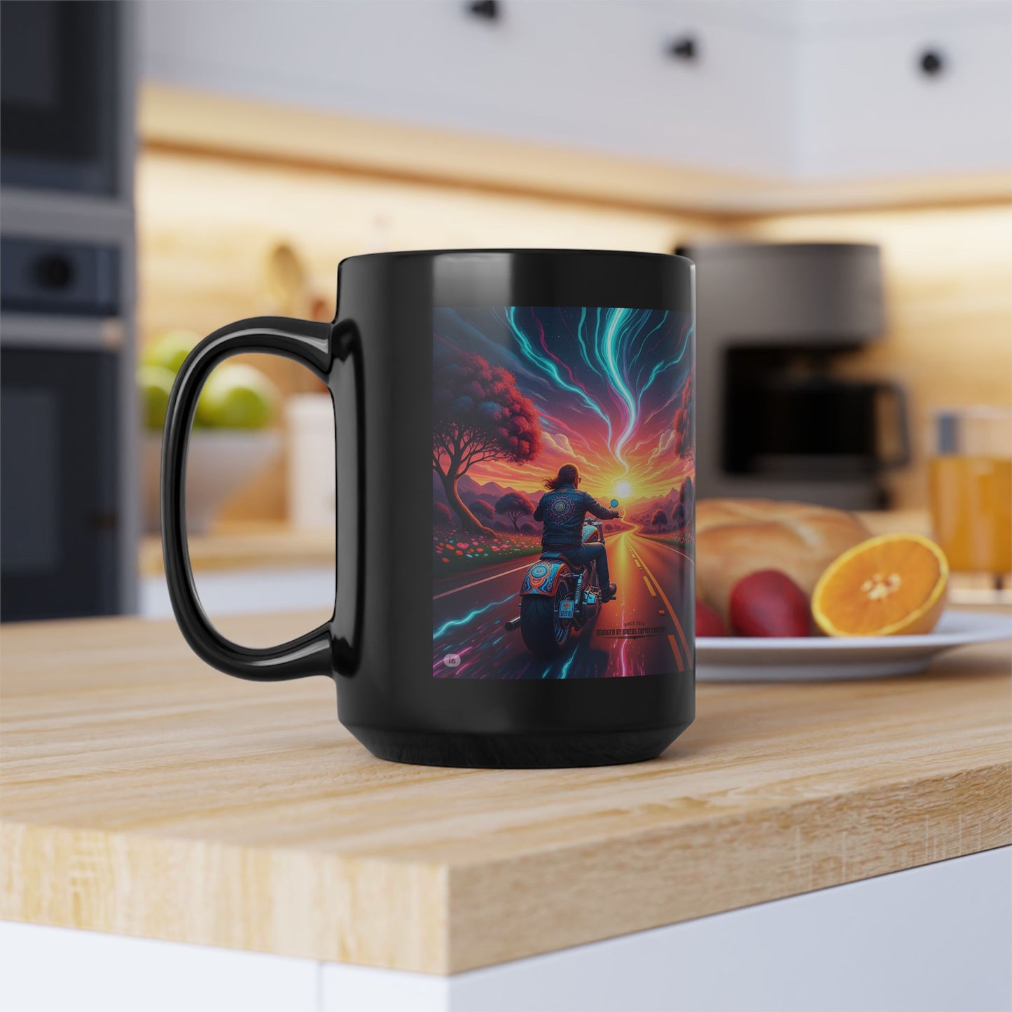 Vibrant Sunset Motorcycle Mug, Coffee Cup for Riders, Gift for Bikers, Road Trip Lover, Adventure Enthusiast