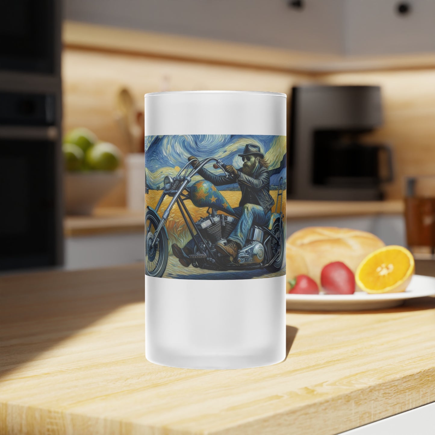 Frosted Beer Mug – Perfect Gift for Motorcycle Enthusiasts-Vincent Van Gogh Inspired
