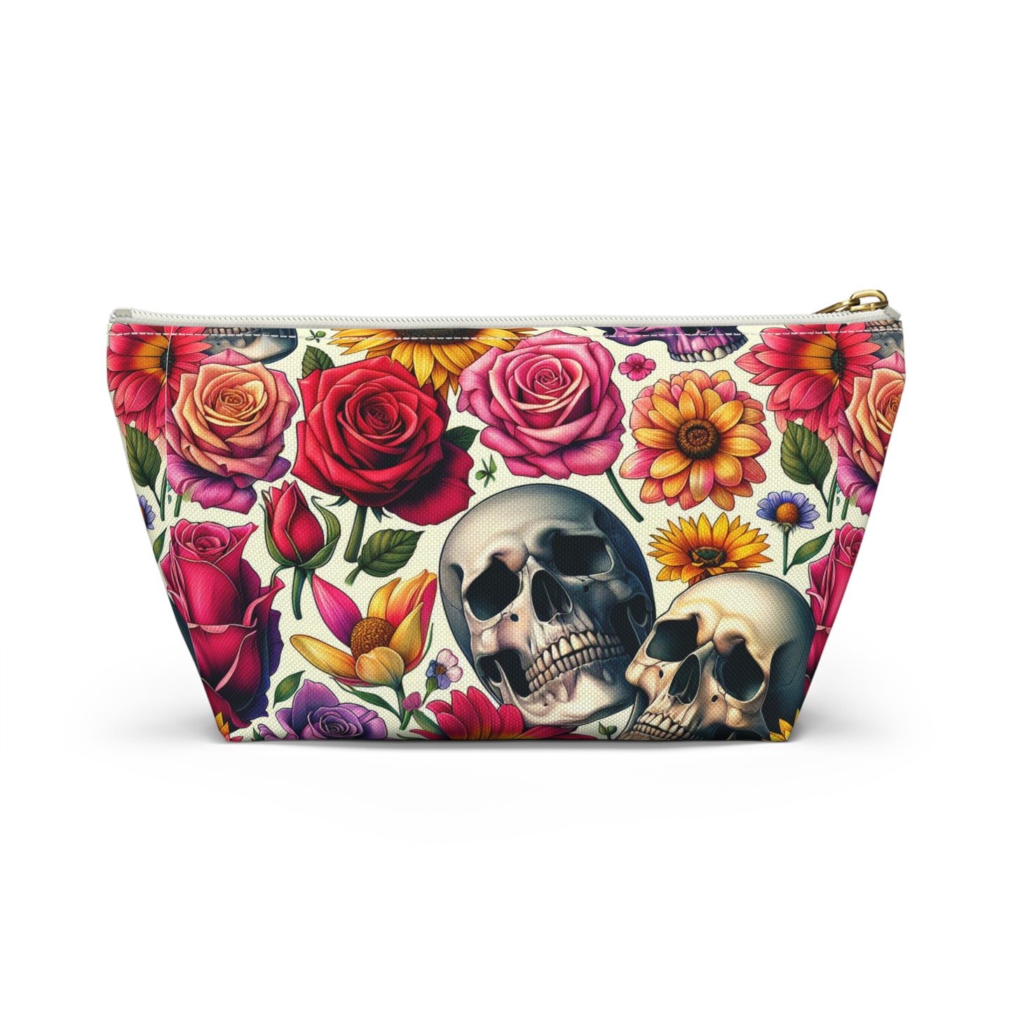 Gothic Floral Accessory Pouch, Perfect for Makeup, Travel, Gifts, Storage, Day of the Dead Theme, Saddlebag Companion