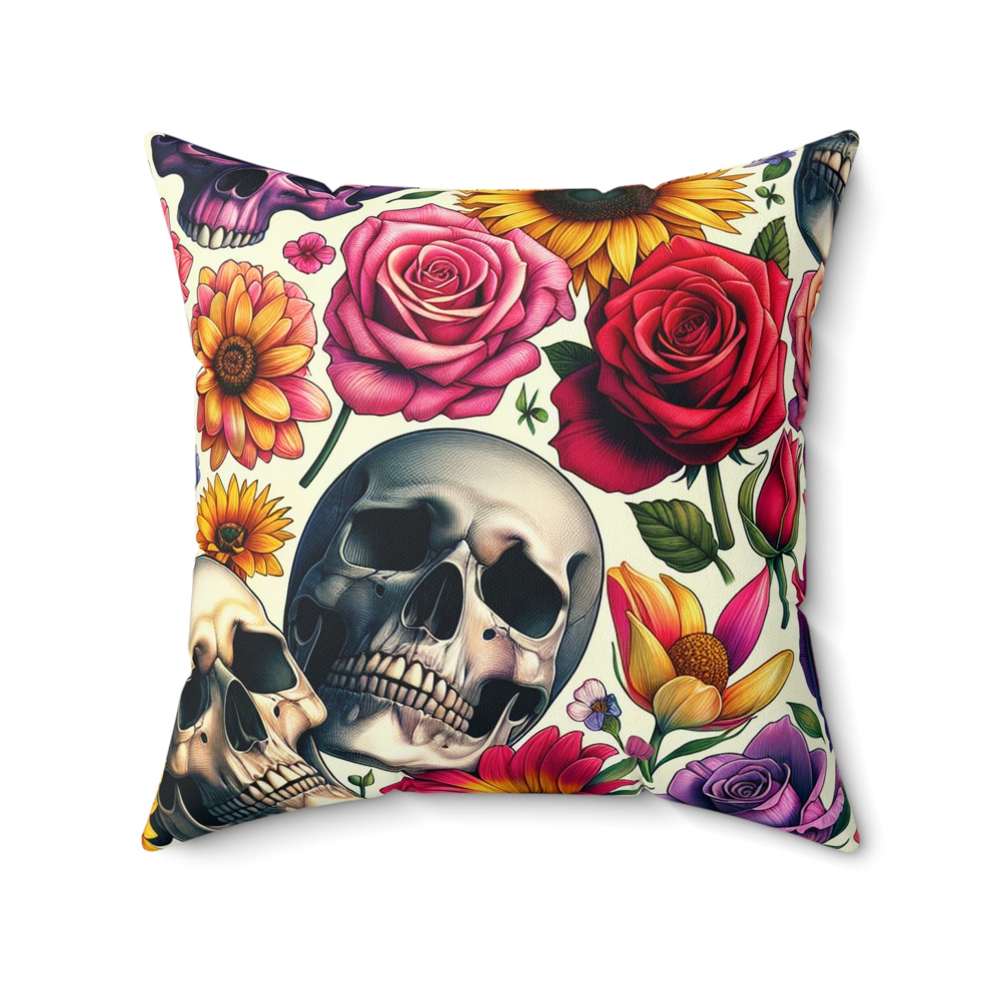 Bohemian Floral Skull Pillow, Gothic Decor, Square Cushion, Home Accent, Unique Gift for Halloween, Day of the Dead, Birthday