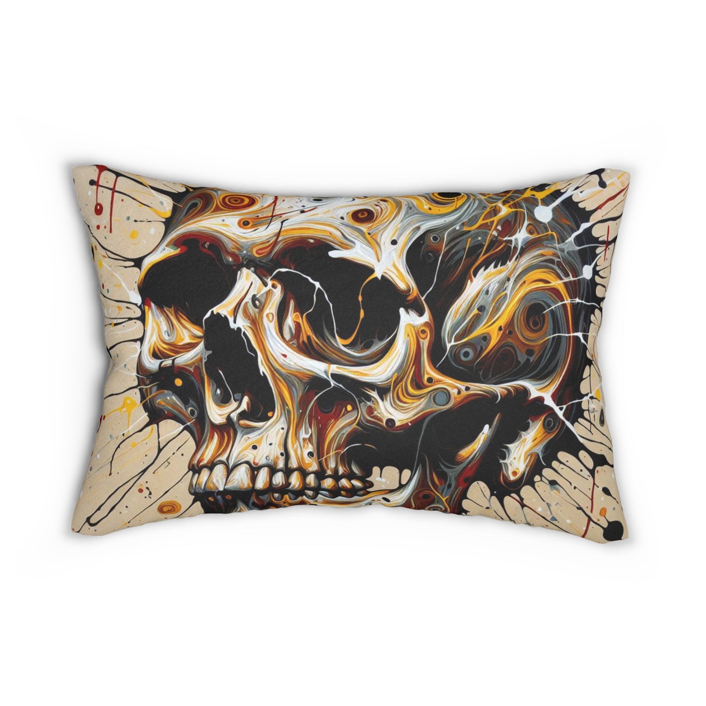 Gothic Art Lumbar Pillow | Spun Polyester, Home Decor, Halloween Throw Pillow, Unique Gift, Skull & Bat Design