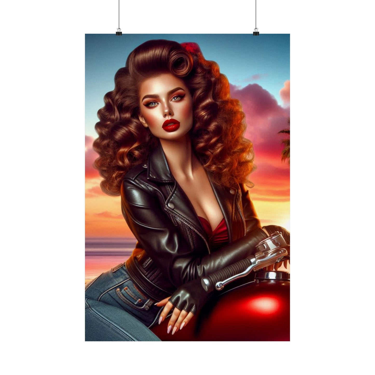Poster- Motorcycle Pinup-Garage Decor-Man Cave-Retro Wall Art