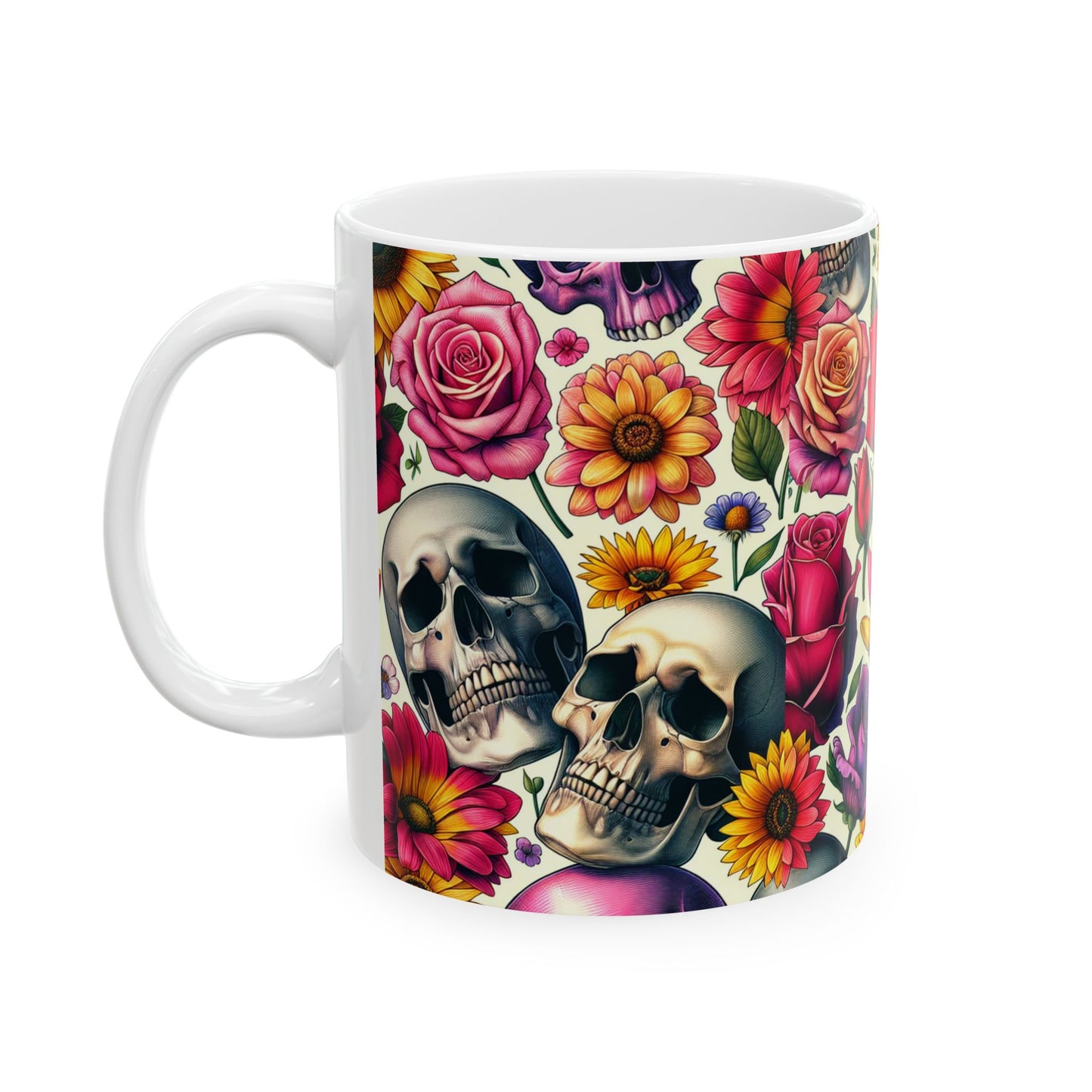 Stylish Floral Skull Mug, Unique Coffee Cup, Gothic Floral Drinkware, Perfect Gift for Birthdays, Home Decor, Halloween