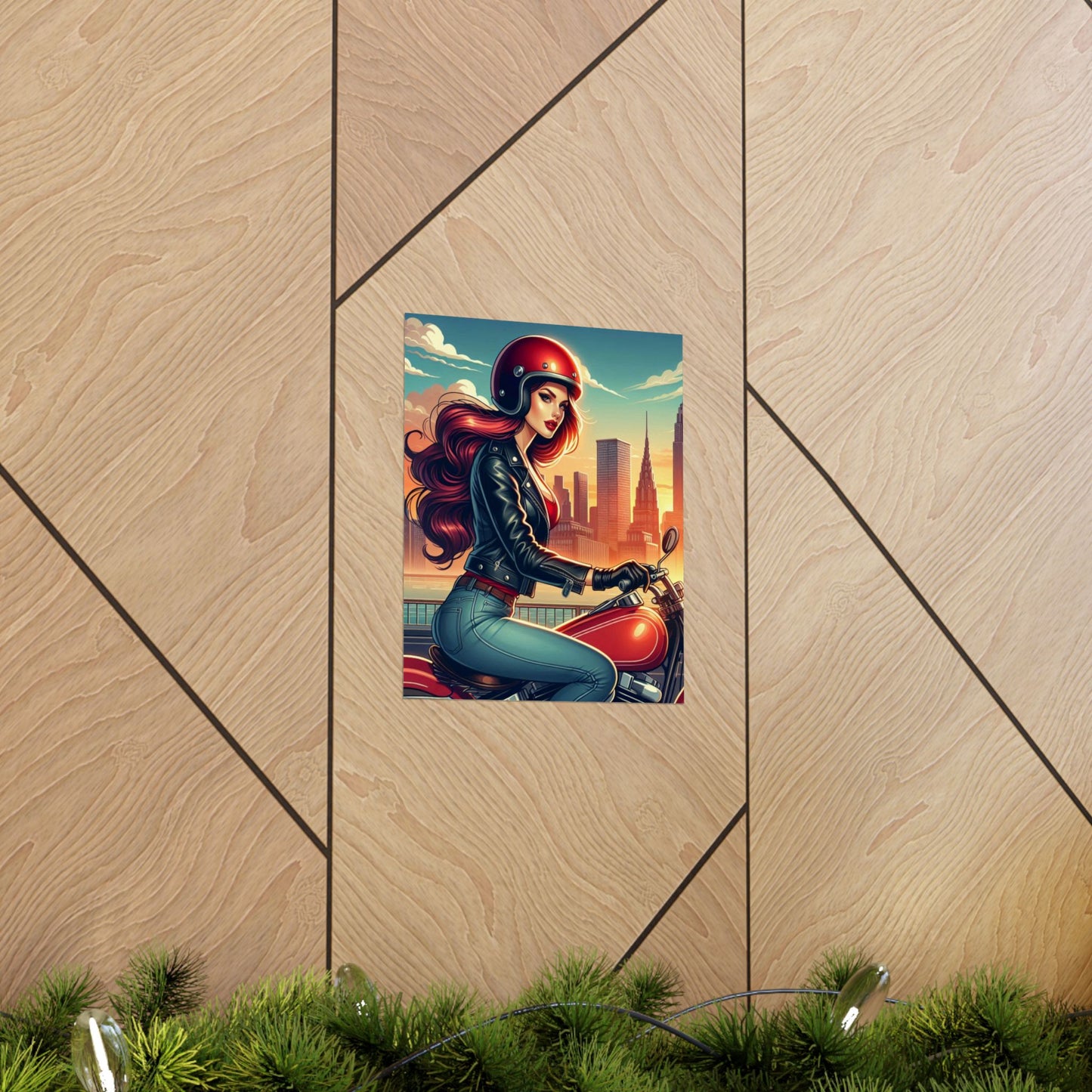 Poster- Motorcycle Pinup-Garage Decor-Man Cave-Retro Wall Art