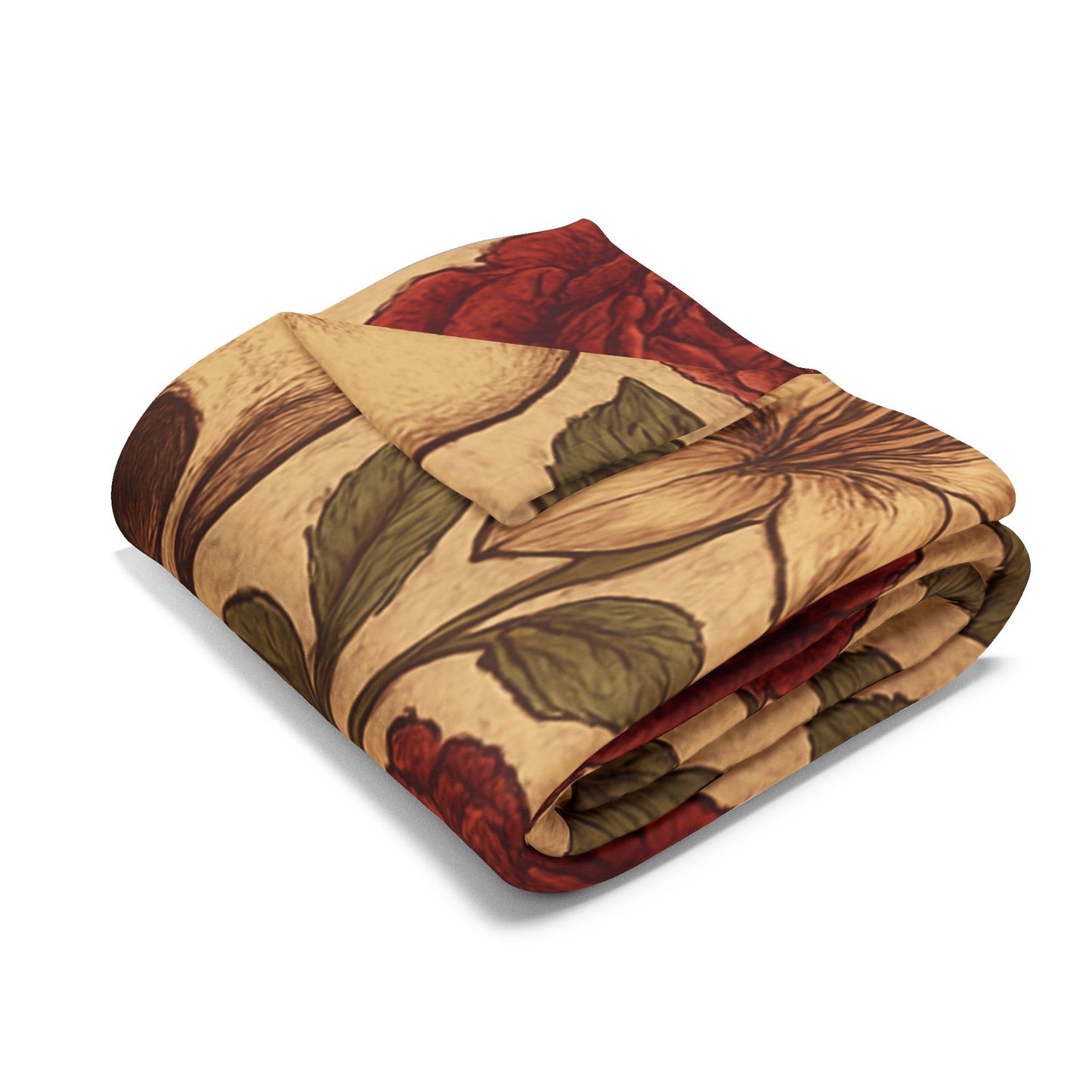 Fleece Blanket - Skulls and Floral Pattern in Creams and Reds