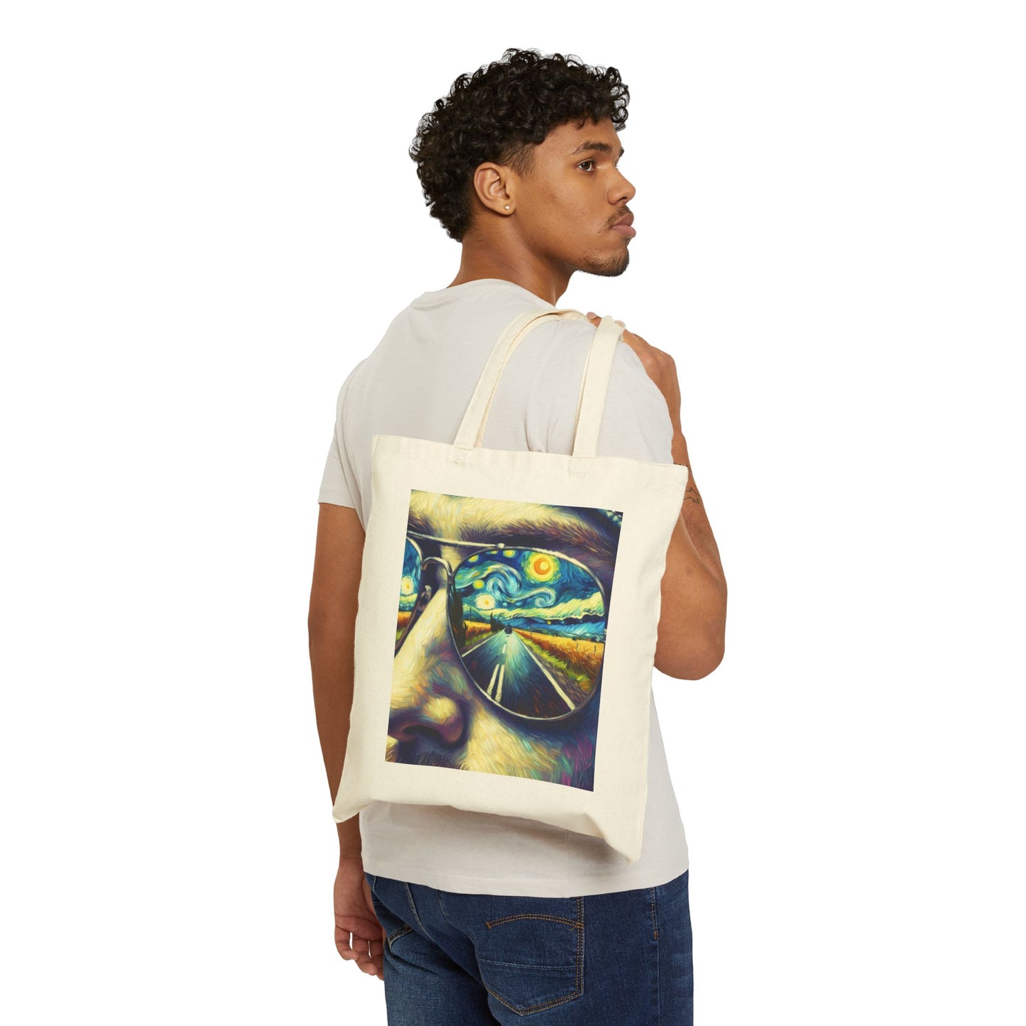 Canvas Tote Bag - Van Gogh Motorcycle Art- Reversible Ride to the Sun- Reflection Ride
