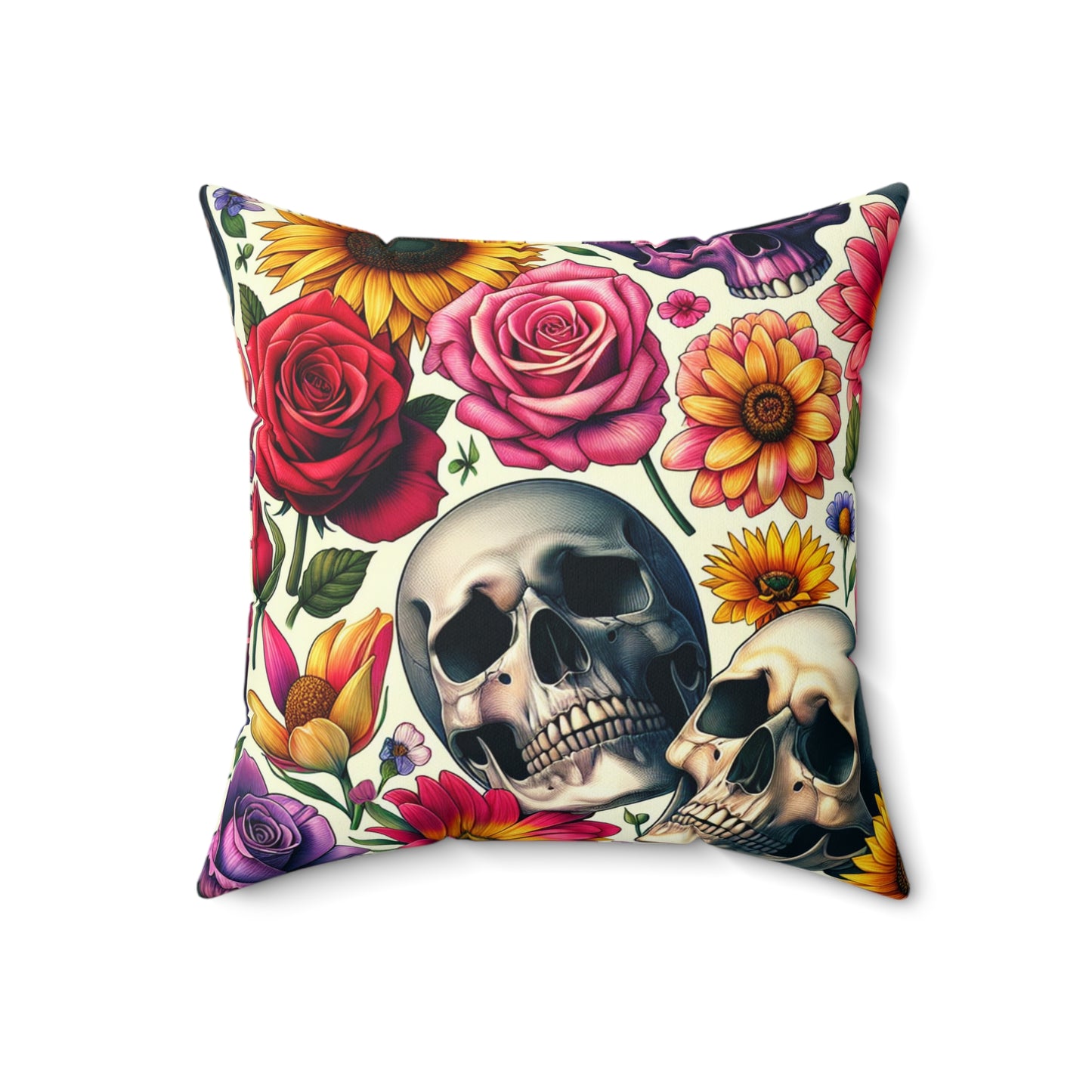 Bohemian Floral Skull Pillow, Gothic Decor, Square Cushion, Home Accent, Unique Gift for Halloween, Day of the Dead, Birthday