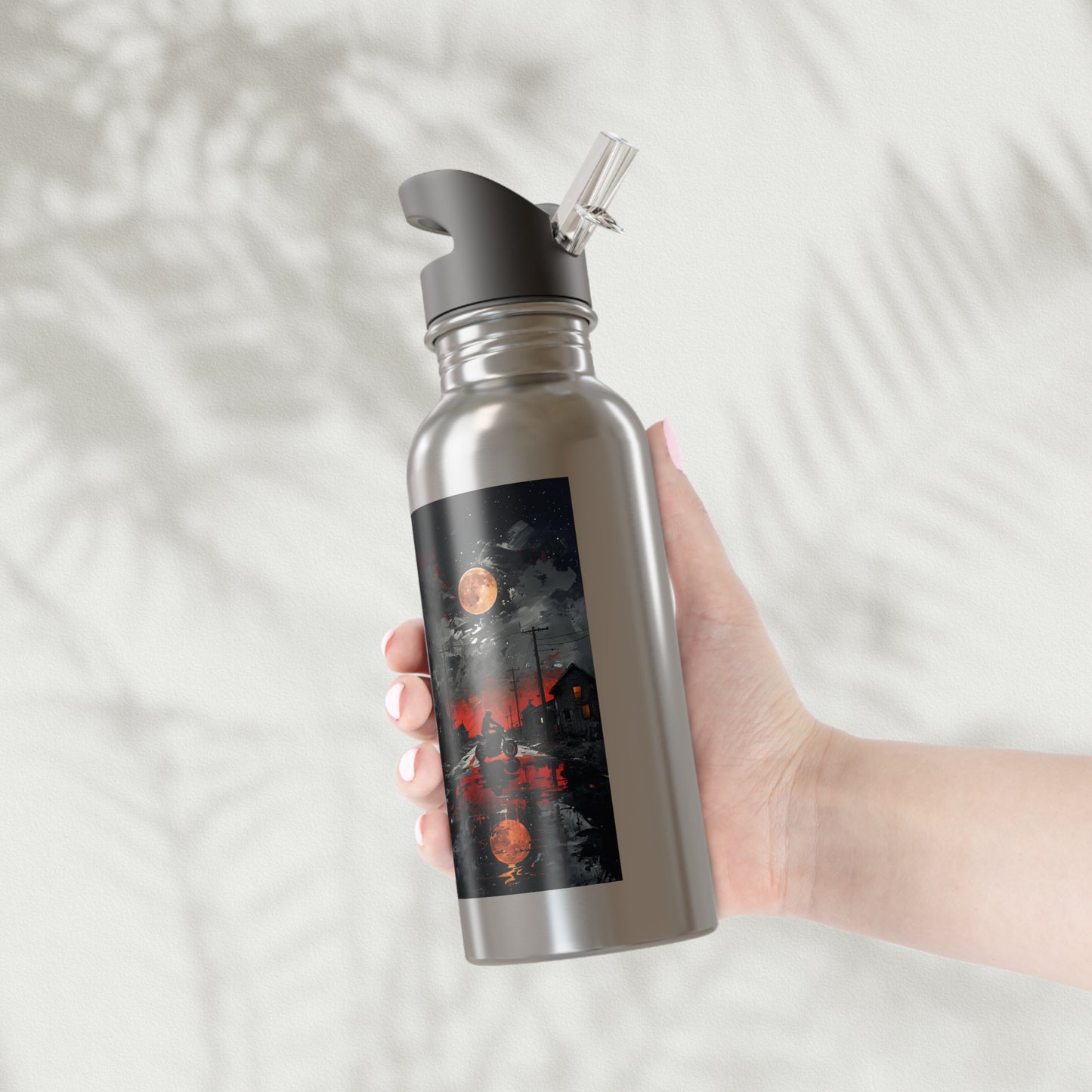 Water Bottle -Motorcycle Ride-City Night Rider -Stainless Steel 20oz