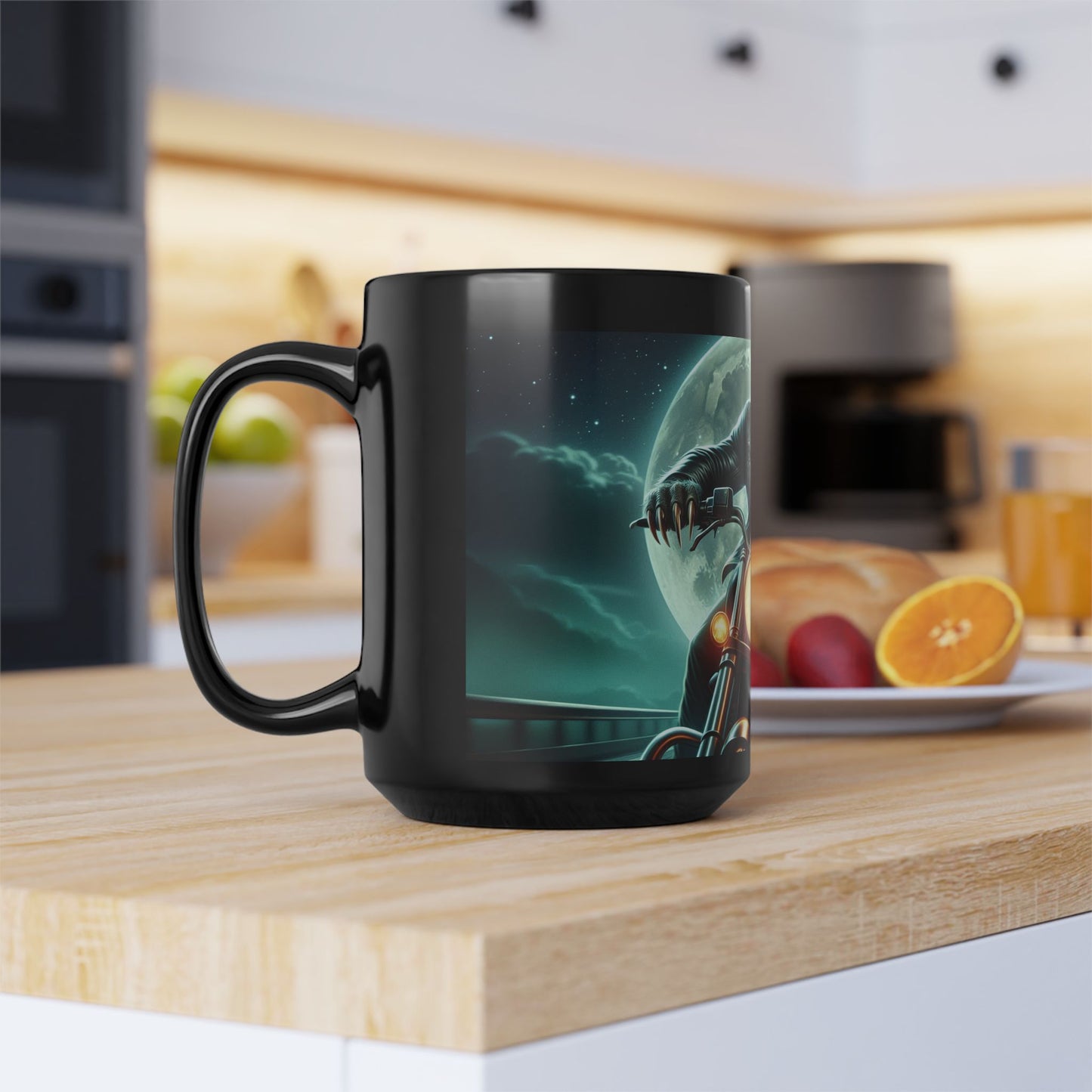 Werewolf Motorcycle Mug | Black Coffee Cup | Unique Gift for Bikers | Halloween Decor | Funny Wolf Mug 15oz