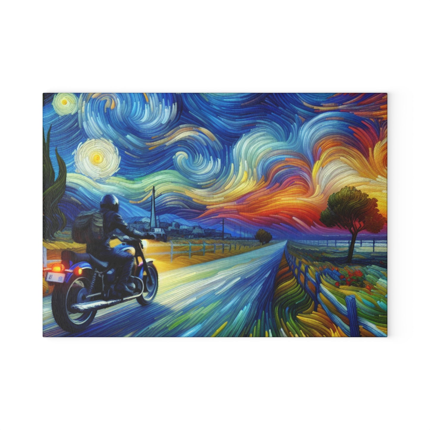 Vibrant Motorcycle Glass Cutting Board - Perfect for Gifts, Home Decor, Kitchen Essentials, Unique Wedding Present, Adventurous Cooking