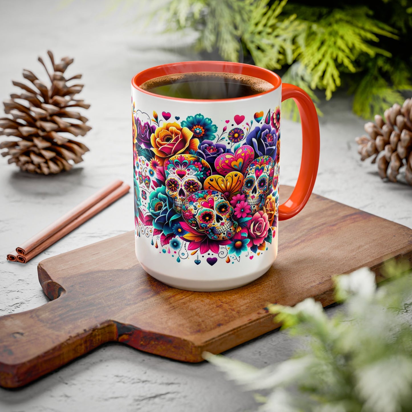 Mug-Flowers, Skulls and Hearts-Halloween meets Valentine's Day Coffee Cup