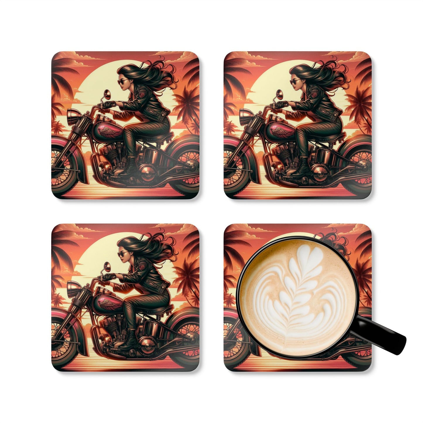 Coaster Set-Motorcycle Bar-Pinup Art-Man Cave