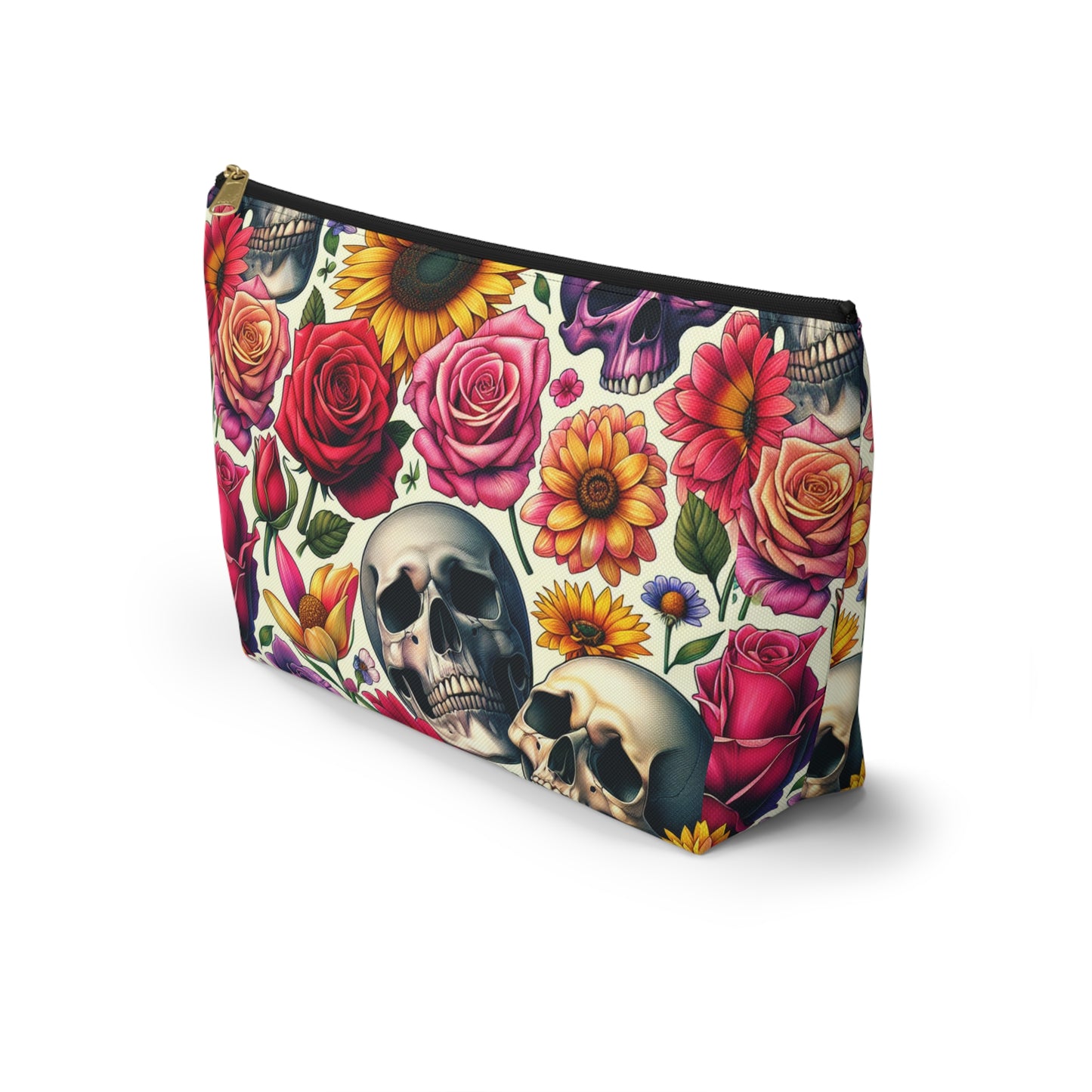 Gothic Floral Accessory Pouch, Perfect for Makeup, Travel, Gifts, Storage, Day of the Dead Theme, Saddlebag Companion