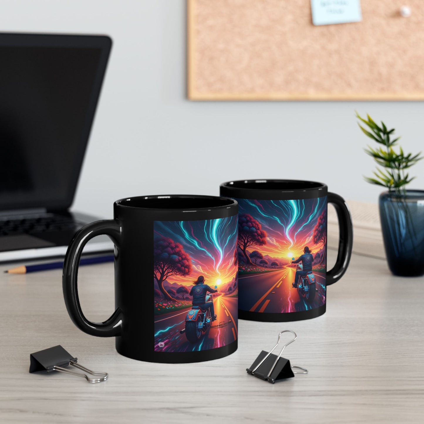Vibrant Sunset Motorcycle Mug, Coffee Cup for Riders, Gift for Bikers, Road Trip Lover, Adventure Enthusiast