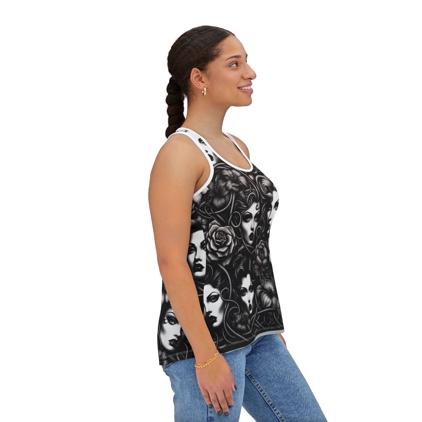Tank Top- Pinup Girls and Flowers-Retro Casual Wear