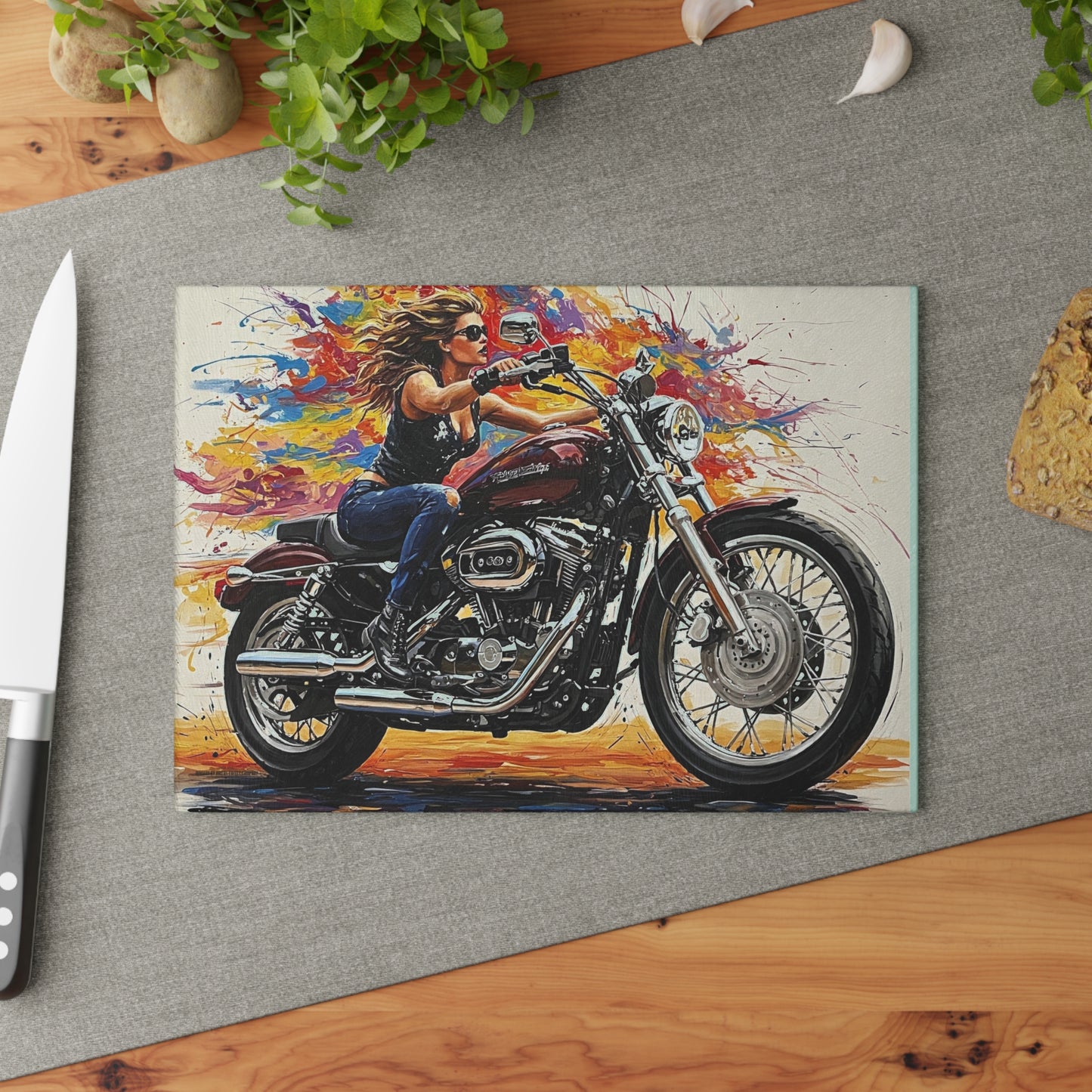 Glass Cutting Board-Cheese Platter-Motorcycle Art-Biker chic Art