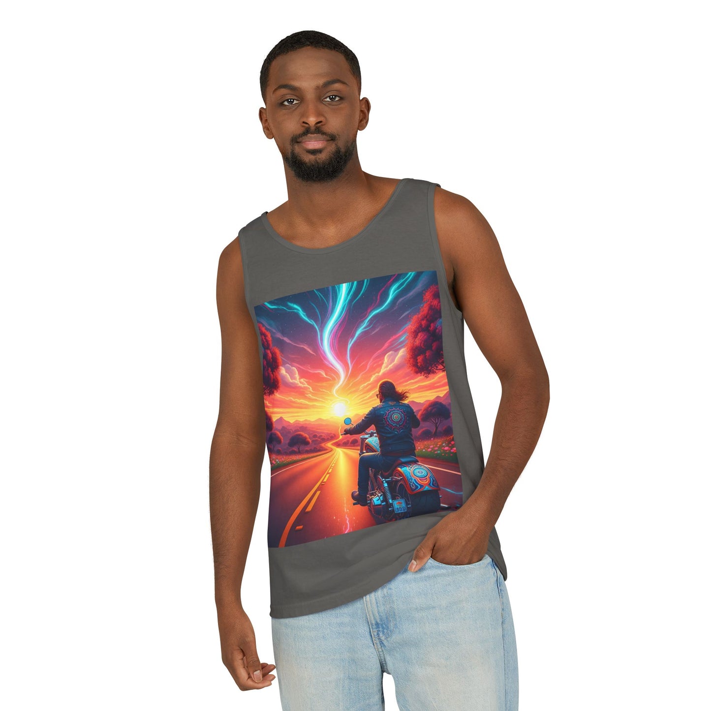Motorcycle Adventure Tank Top, Unisex Summer Apparel, Gifts for Bikers, Casual Wear for Outdoor Events, Festival Outfit, Road Trip Gear