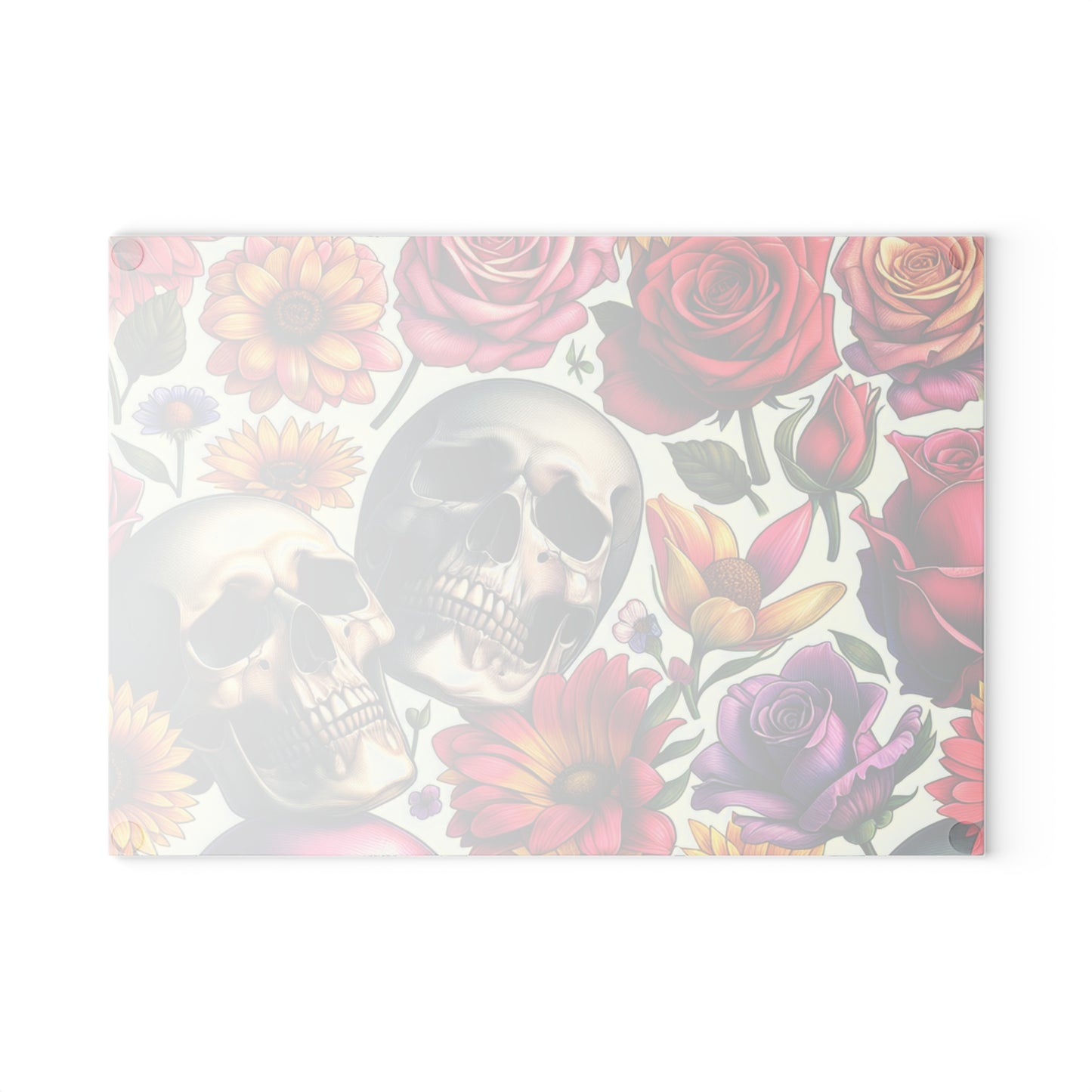 Glass Cutting Board –Floral Skull Gothic Boho Kitchen Decor & Gift