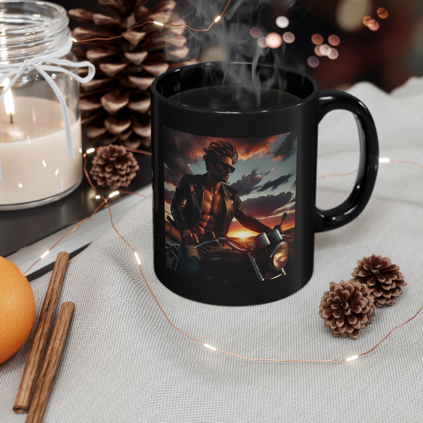 Mug-Motorcycle Ride at Sunrise- Black Coffee Cup-Bike Trip