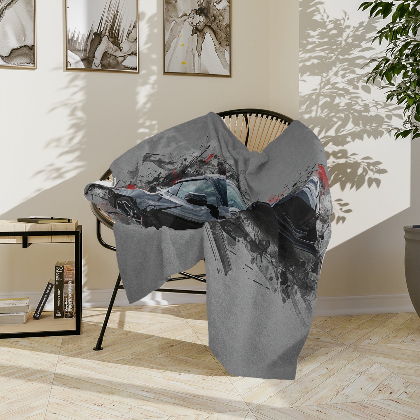 Car Enthusiast Velveteen Blanket - Cozy Microfiber Throw with Sports Car Design