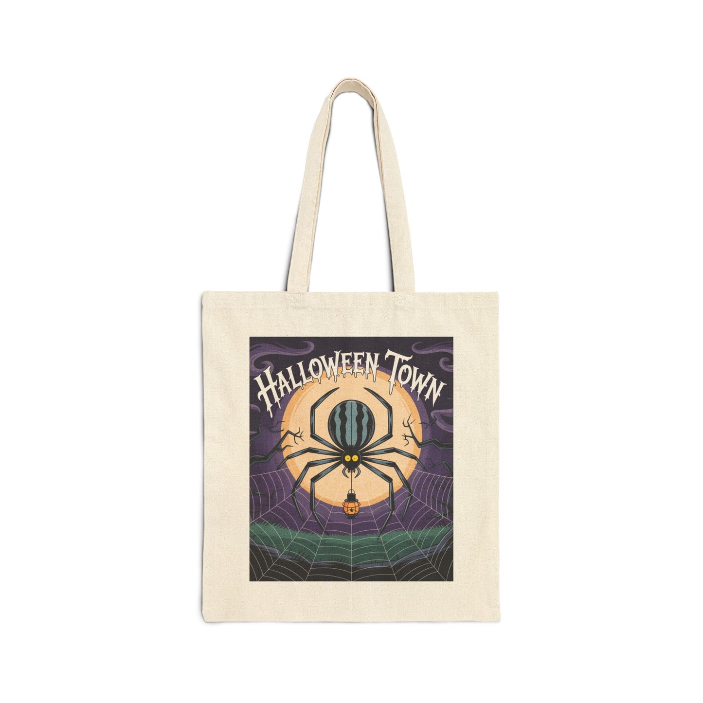 Halloween-Themed Cotton Canvas Tote Bag, Trick or Treat Bag, Spider Design Market Tote, Ghoul's Day Gift, Eco-Friendly Halloween Tote
