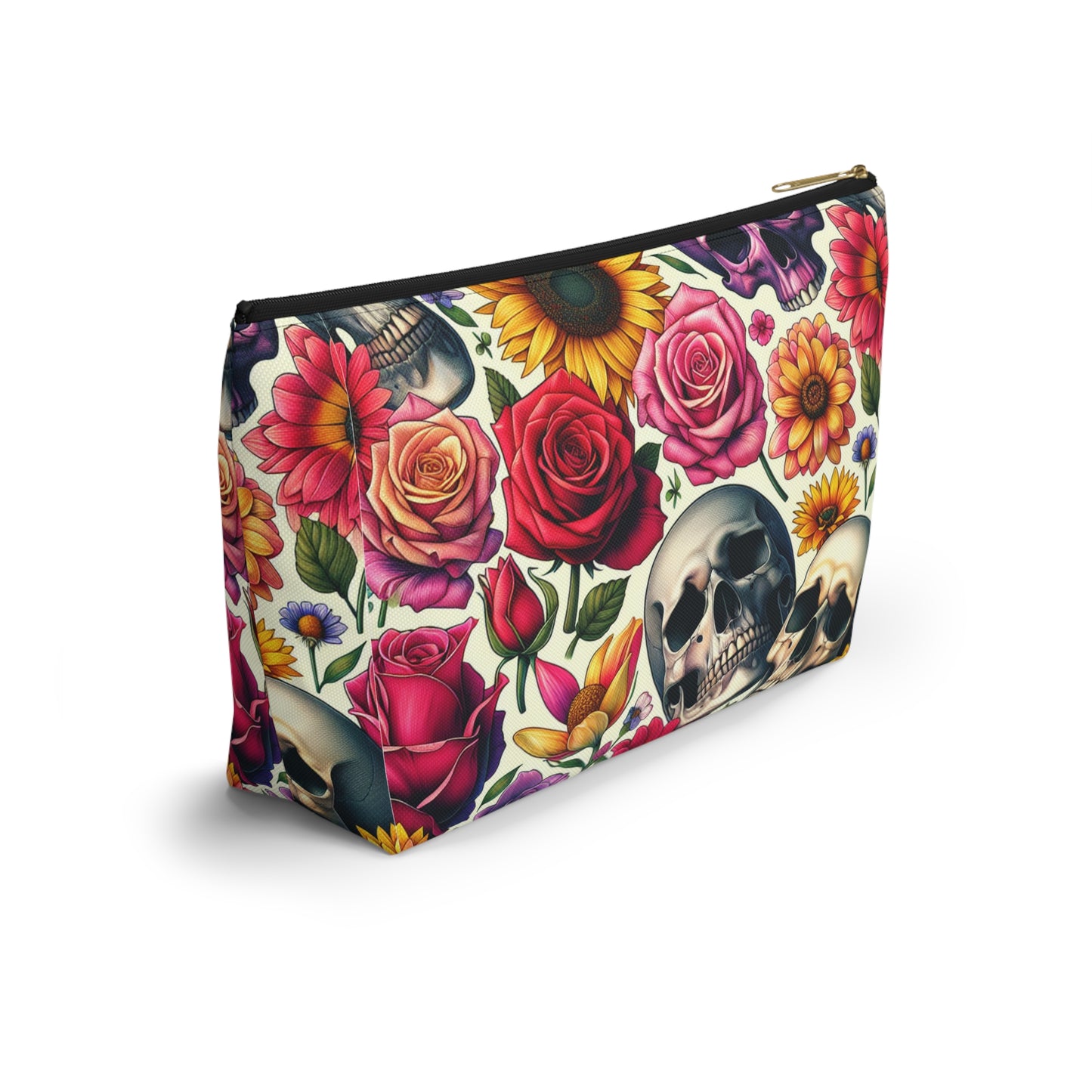 Gothic Floral Accessory Pouch, Perfect for Makeup, Travel, Gifts, Storage, Day of the Dead Theme, Saddlebag Companion