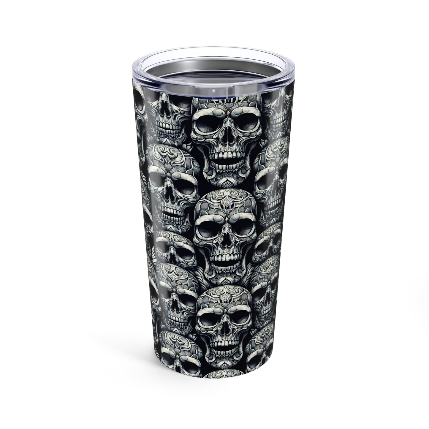 Travel Mug - Black and White Skull Pattern-Stainless Steel Mug