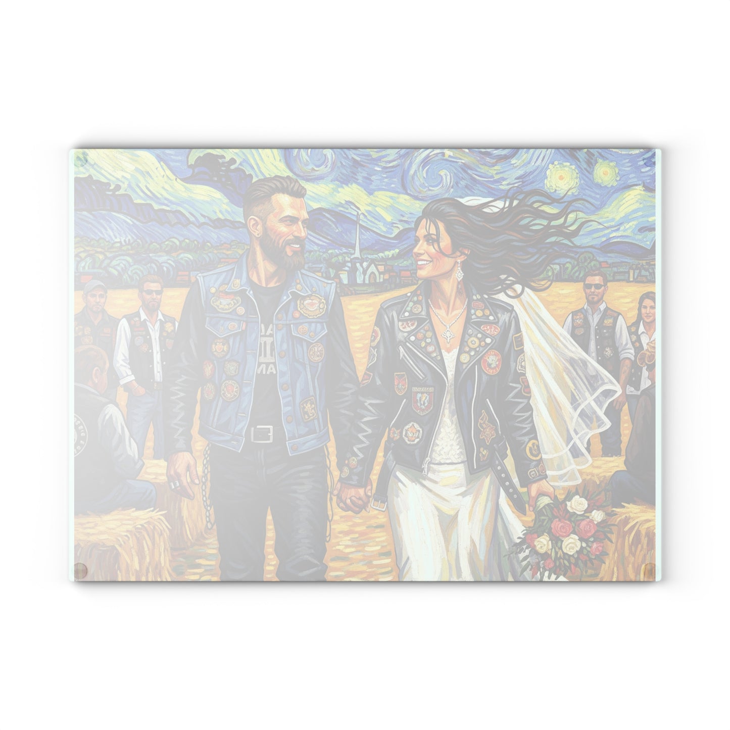 Rustic Wedding-Biker Wedding- Glass Cutting Board - Personalized Gift, Kitchen Decor, Bridal Shower, Anniversary, Home Cooking