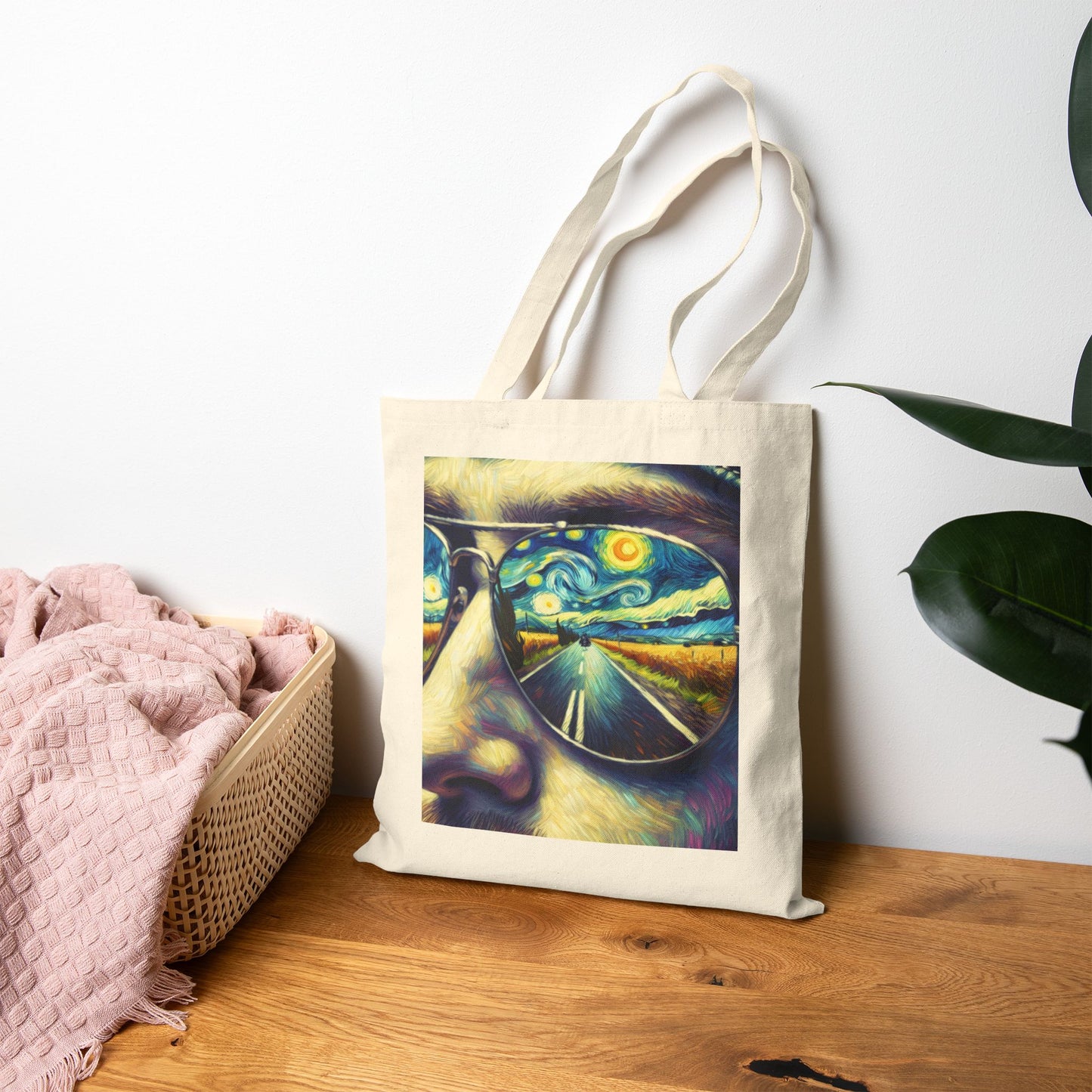 Canvas Tote Bag - Van Gogh Motorcycle Art- Reversible Ride to the Sun- Reflection Ride