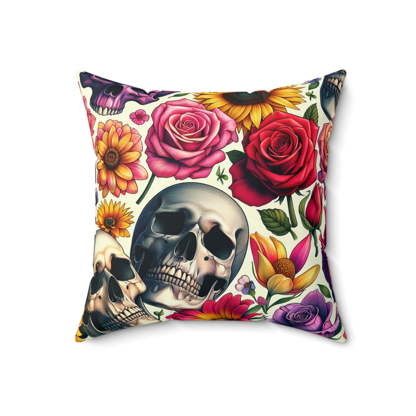 Bohemian Floral Skull Pillow, Gothic Decor, Square Cushion, Home Accent, Unique Gift for Halloween, Day of the Dead, Birthday
