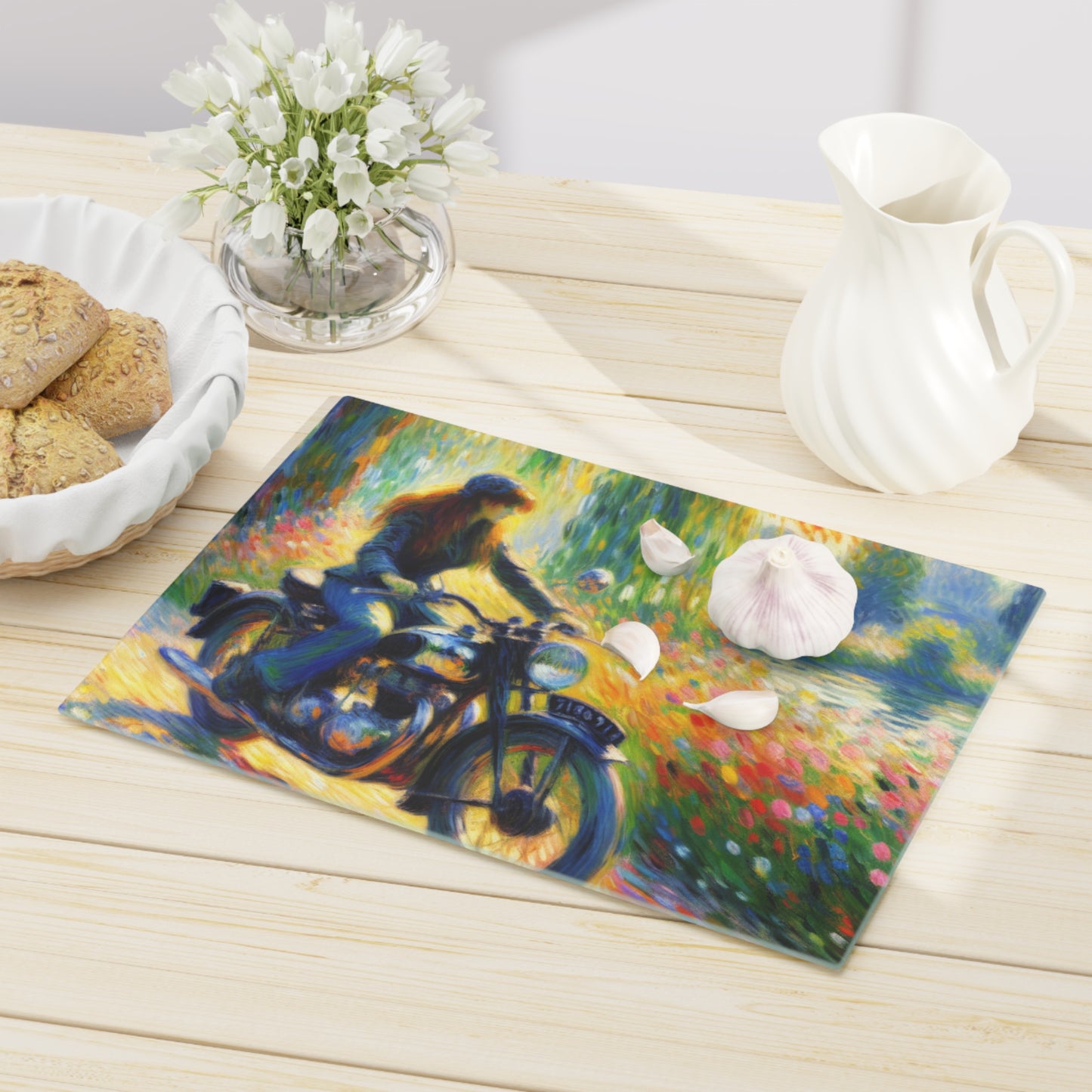 Vintage Monet style Motorcycle Themed Cutting Board - Perfect Gift for Riders