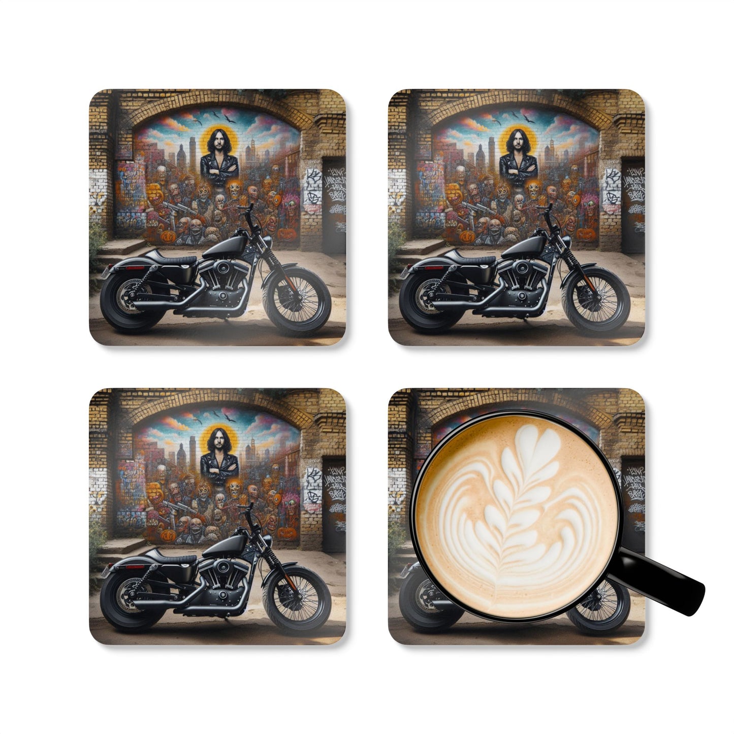 Coaster Set-Motorcycle Bar-Graffiti Art-Man Cave