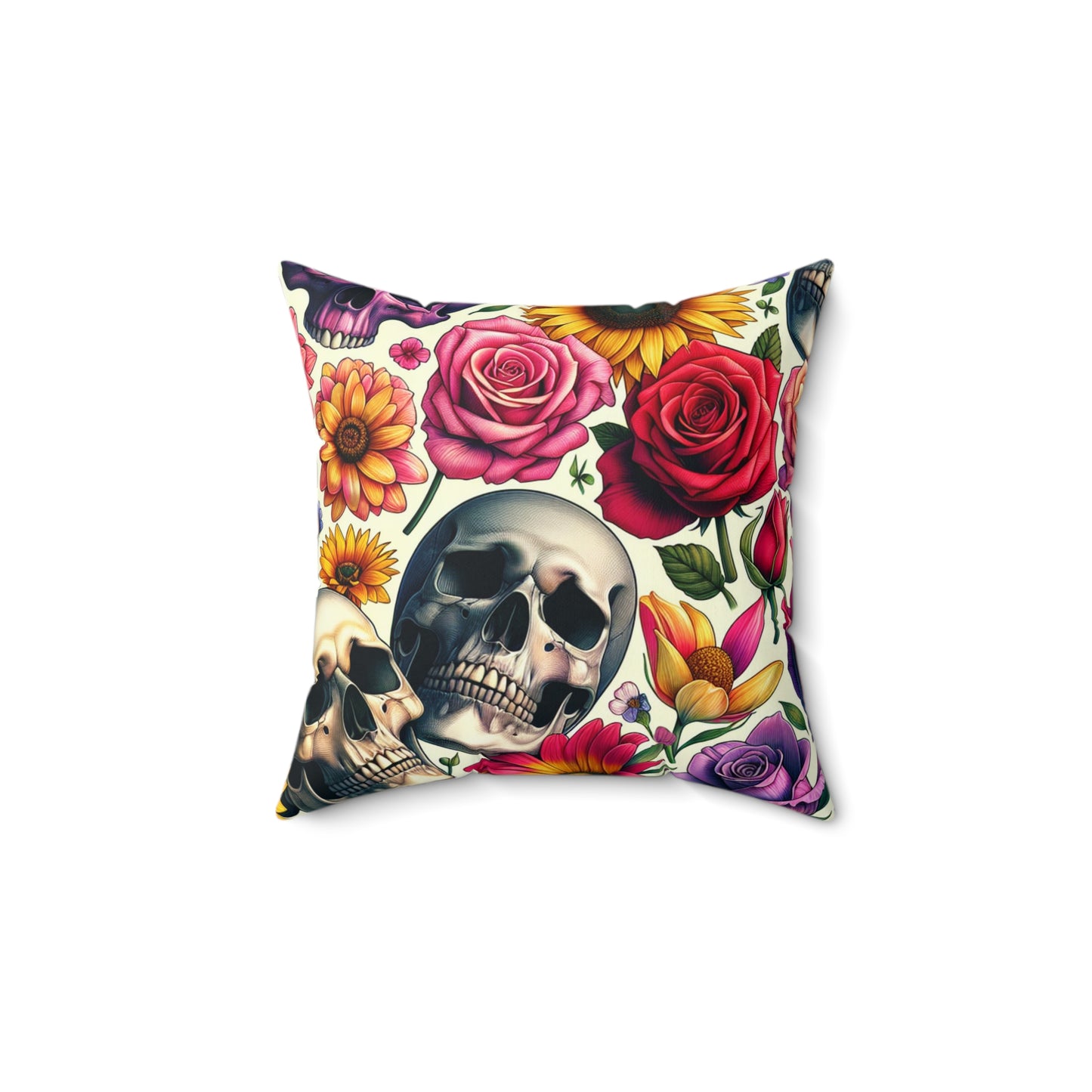 Bohemian Floral Skull Pillow, Gothic Decor, Square Cushion, Home Accent, Unique Gift for Halloween, Day of the Dead, Birthday
