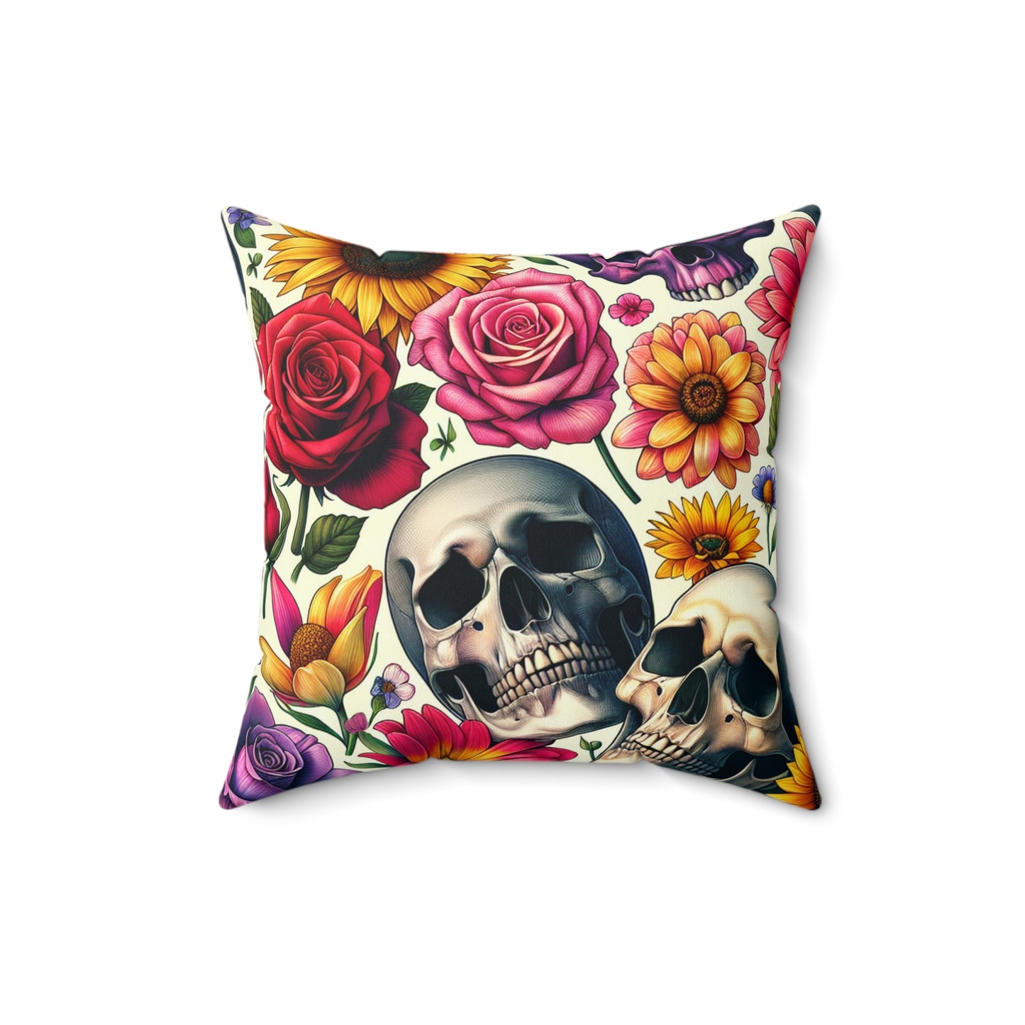Bohemian Floral Skull Pillow, Gothic Decor, Square Cushion, Home Accent, Unique Gift for Halloween, Day of the Dead, Birthday
