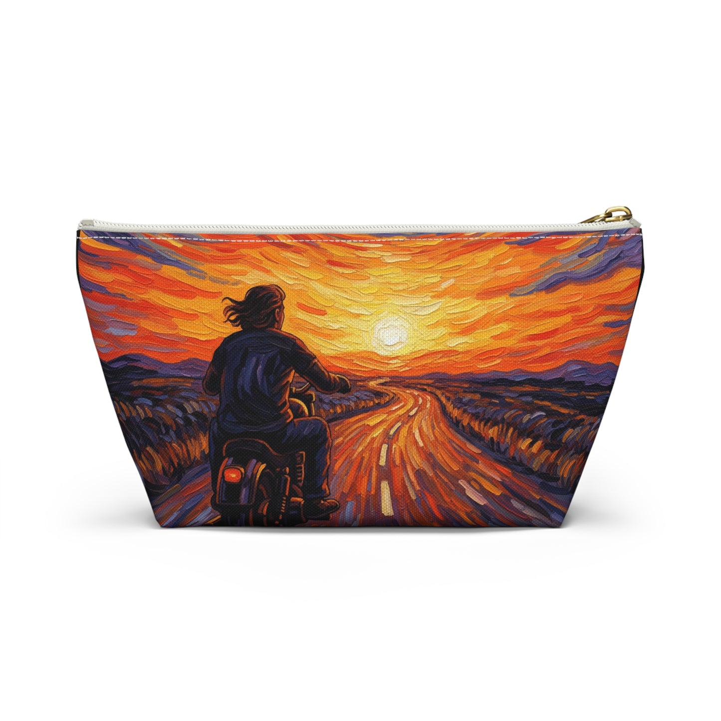 Motorcycle Sunset Accessory Pouch, Travel Makeup Bag, Gift for Bikers, Sunset Design Pouch, Motorcycle Lover Gift