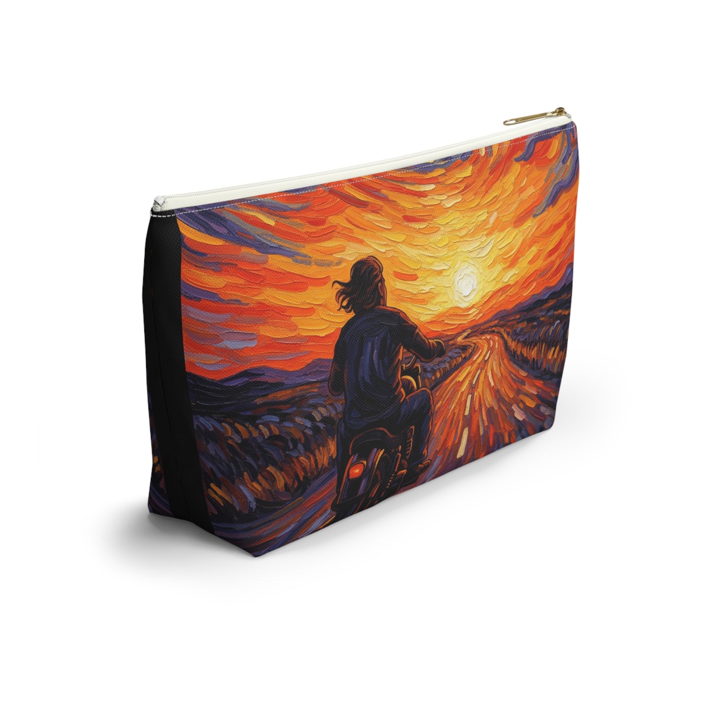 Motorcycle Sunset Accessory Pouch, Travel Makeup Bag, Gift for Bikers, Sunset Design Pouch, Motorcycle Lover Gift
