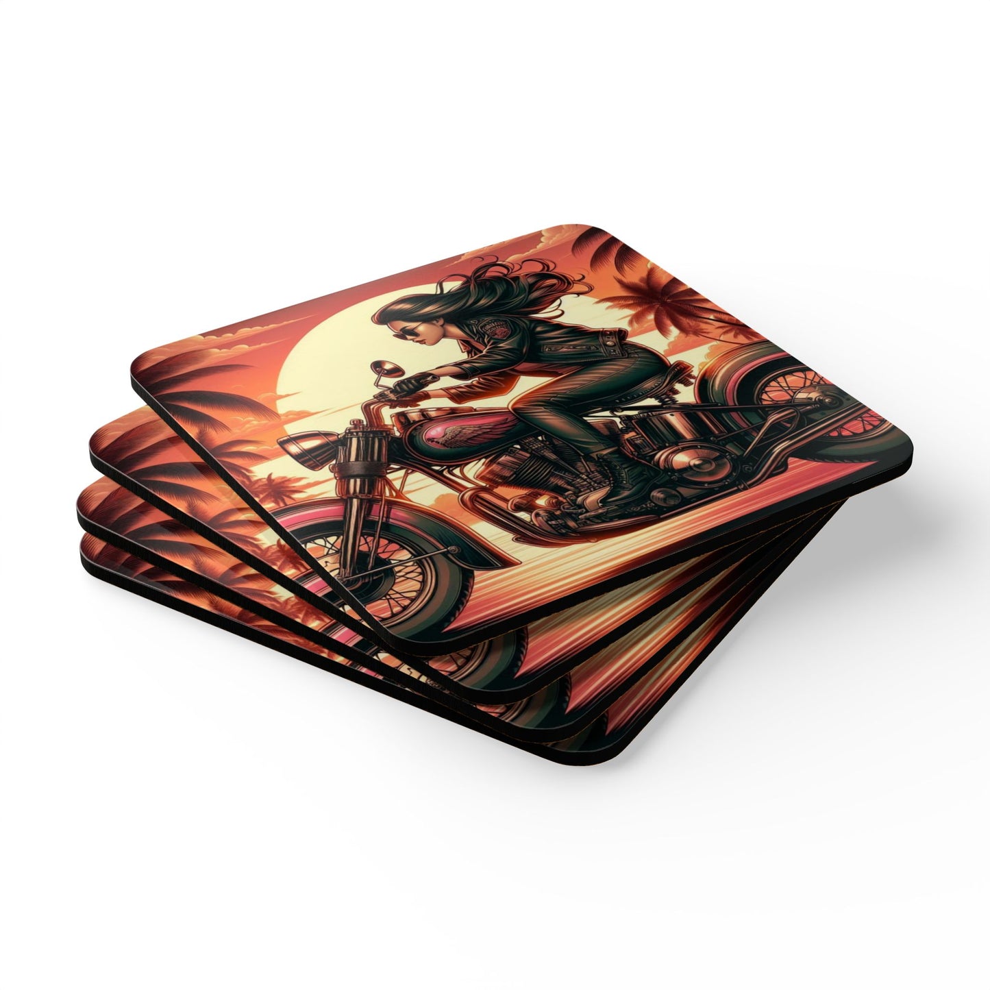Coaster Set-Motorcycle Bar-Pinup Art-Man Cave