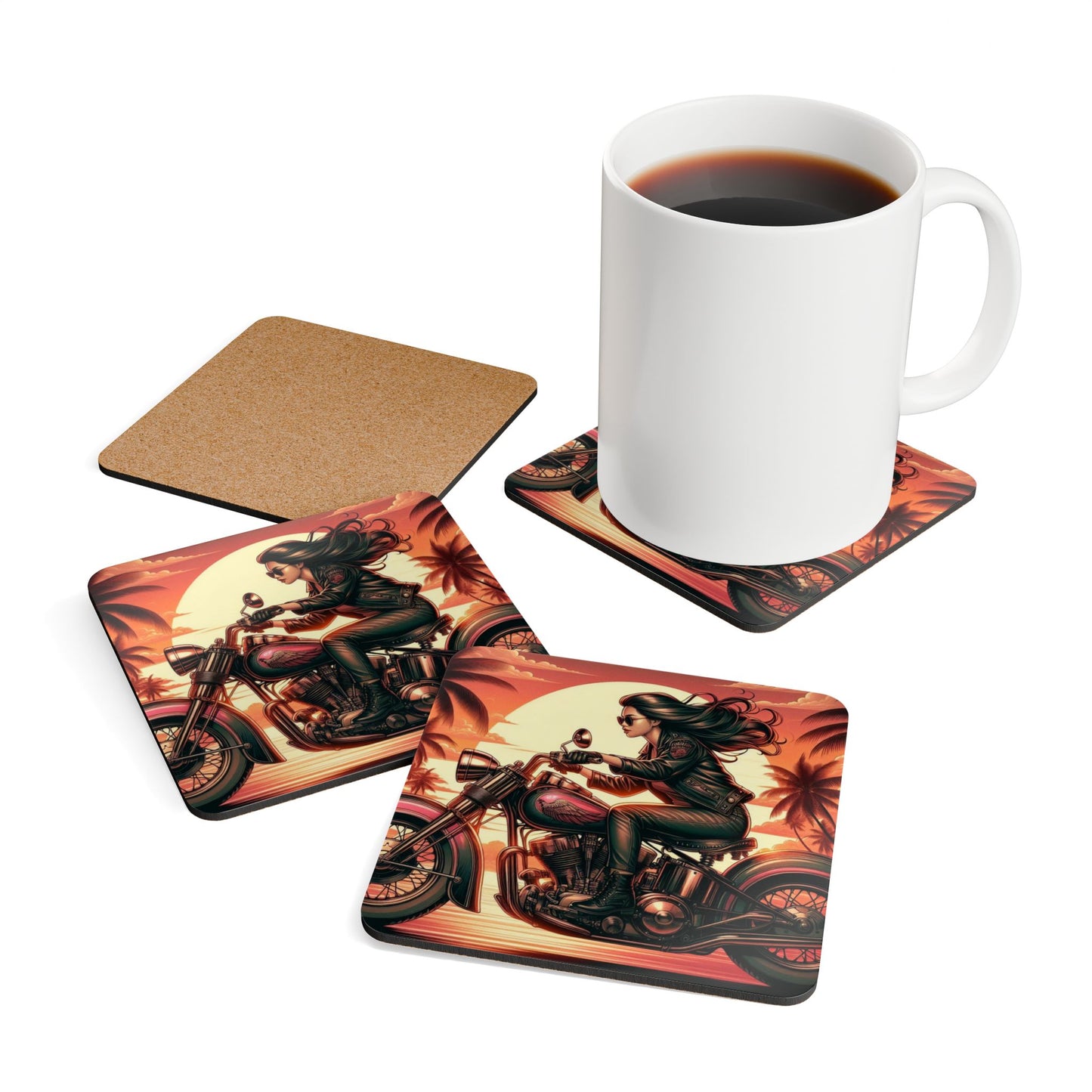 Coaster Set-Motorcycle Bar-Pinup Art-Man Cave