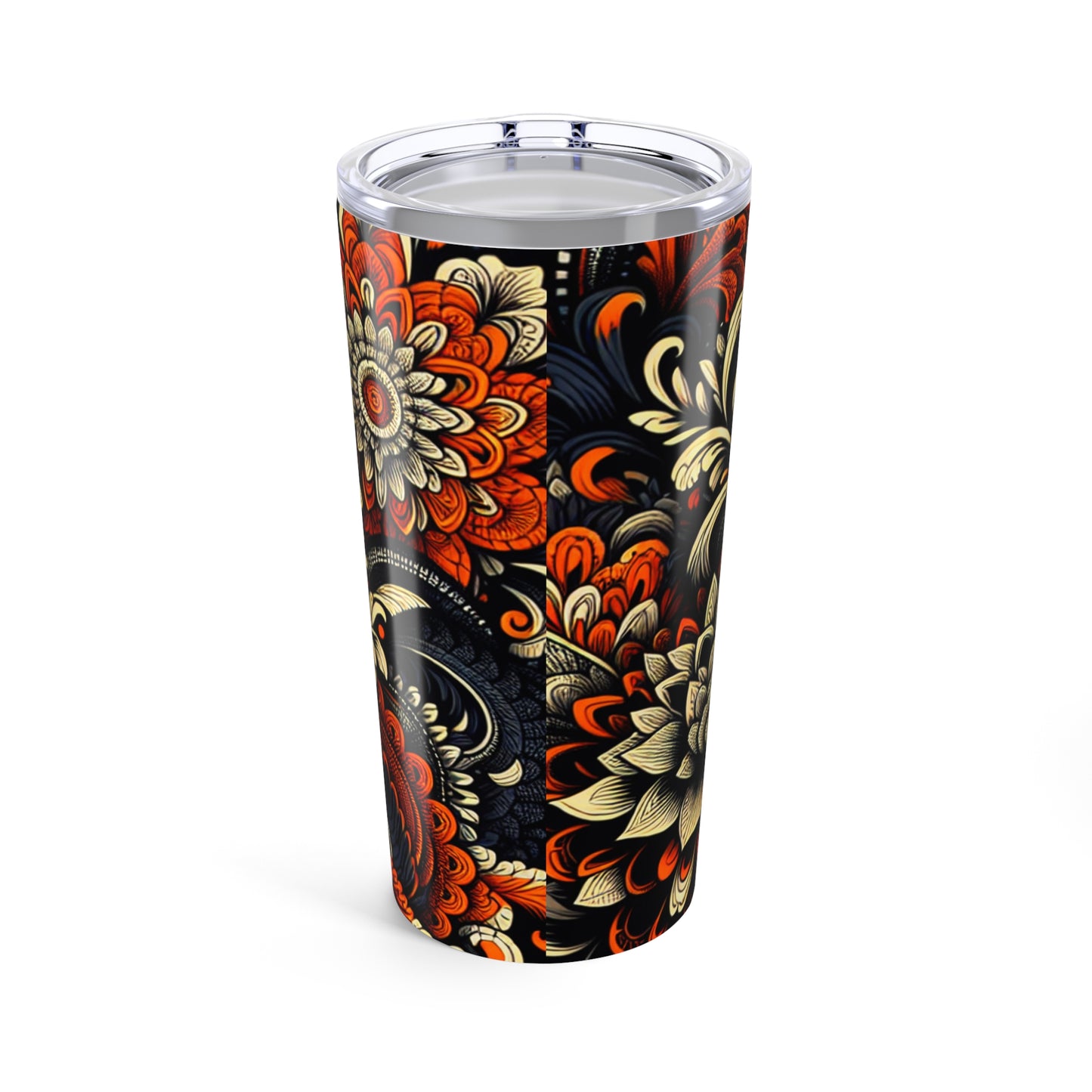 Travel Mug- Bold Black and Orange-Allover Floral Pattern